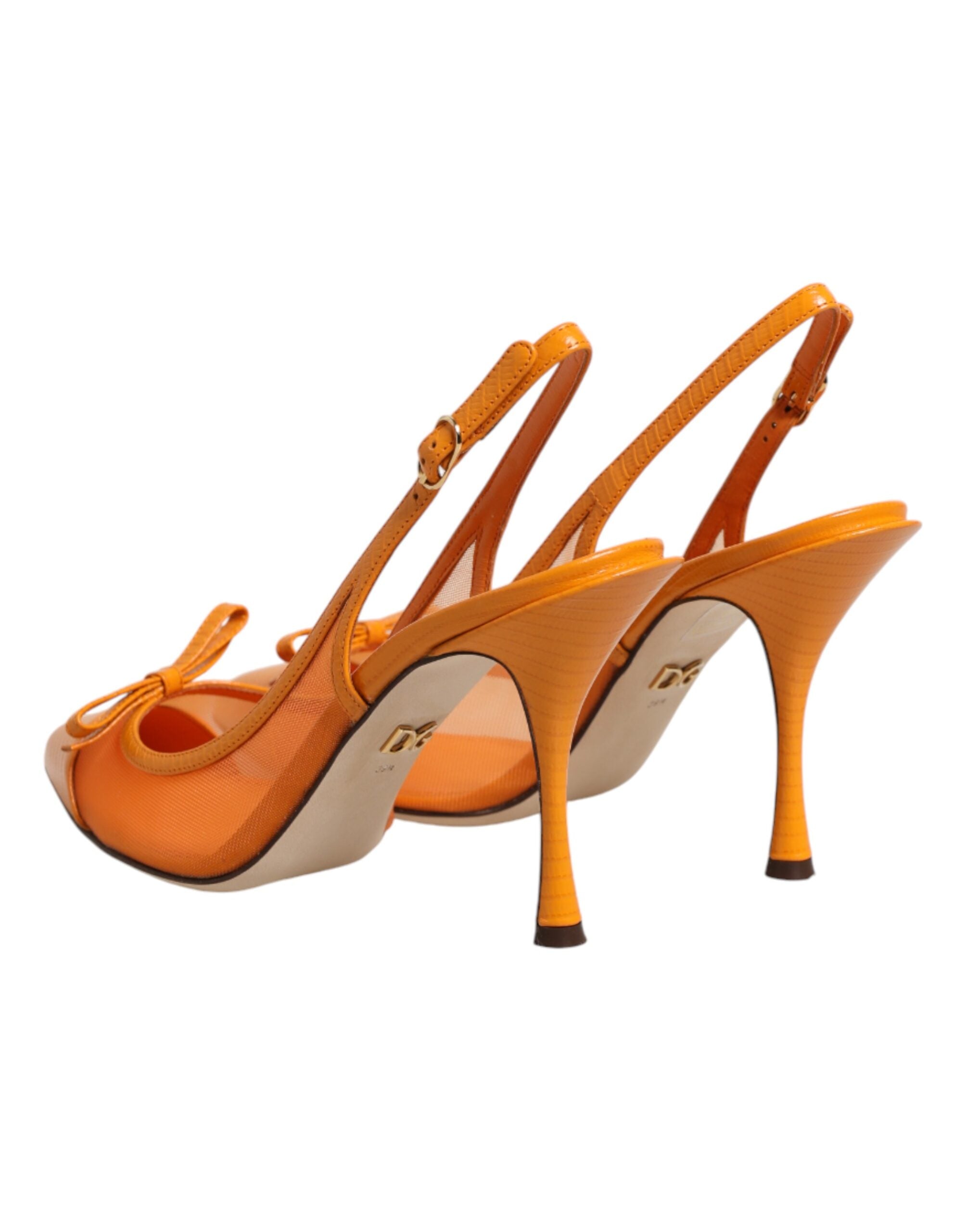 Chaussures à talons Dolce & Gabbana en cuir orange avec mesh et bride à l'arrière, élégantes et sophistiquées.
