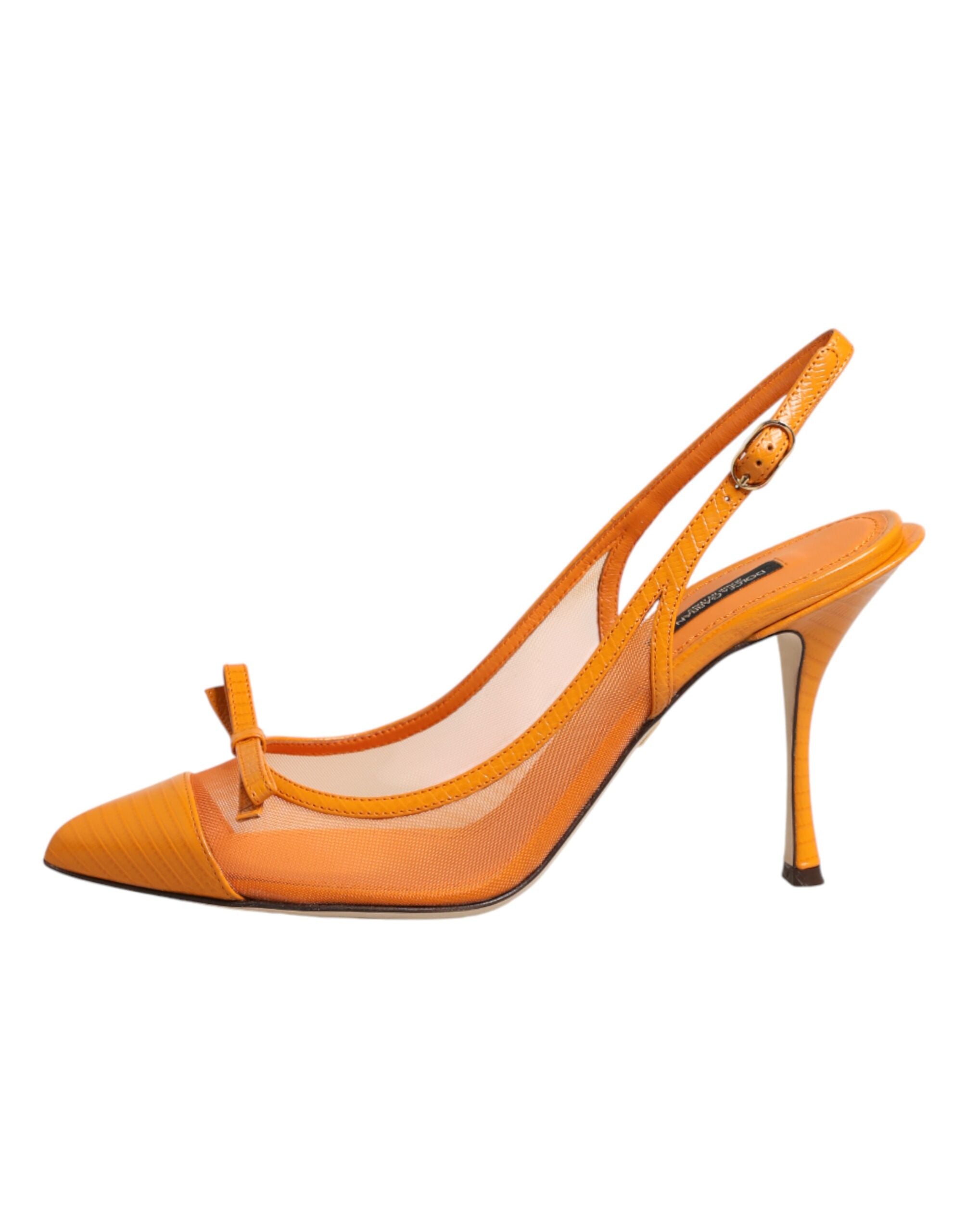 Chaussures à talons Dolce & Gabbana en cuir orange avec semelle en maille et talon slingback élégant.