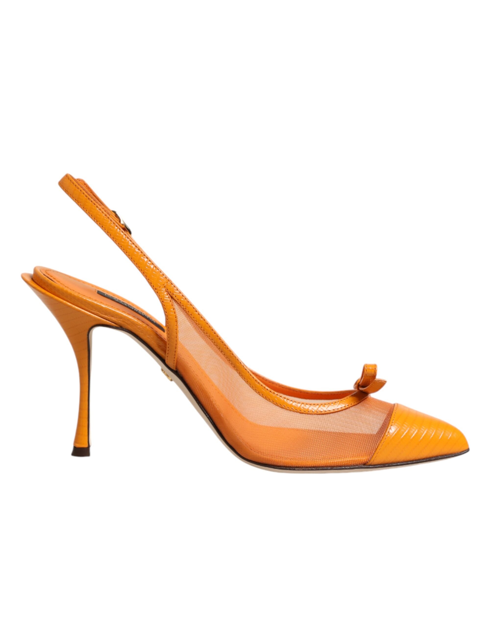 Escarpins Dolce & Gabbana en cuir orange avec mesh, talons et bride arrière, style élégant et sophistiqué.