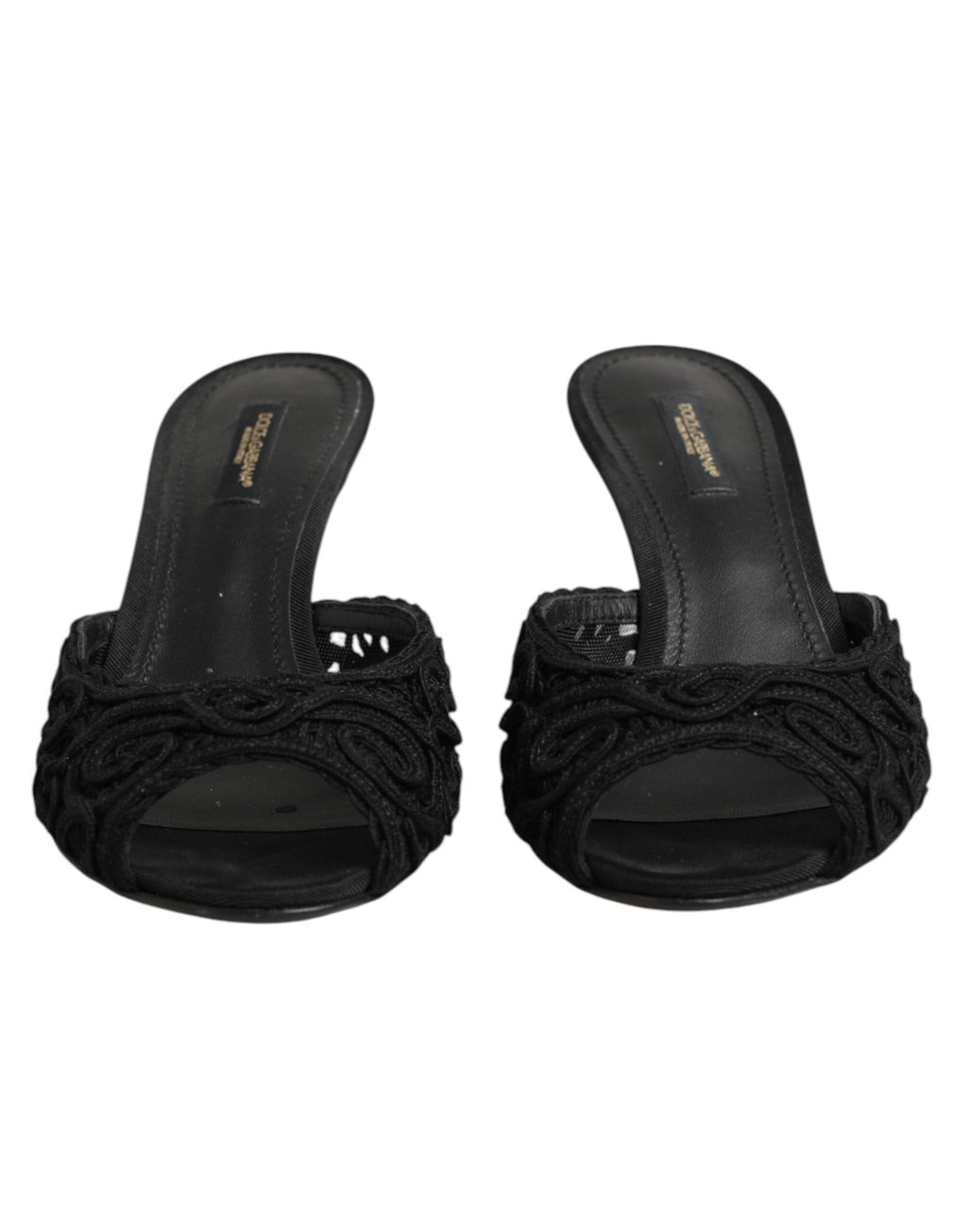 Chaussures Dolce & Gabbana mules noires à broderie élégante, sandales slip-on pour femmes, confortables et sophistiquées.