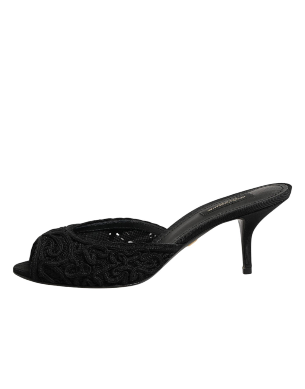 Chaussures Dolce & Gabbana à talons plats noirs avec broderies élégantes, style slip-on pour femmes.