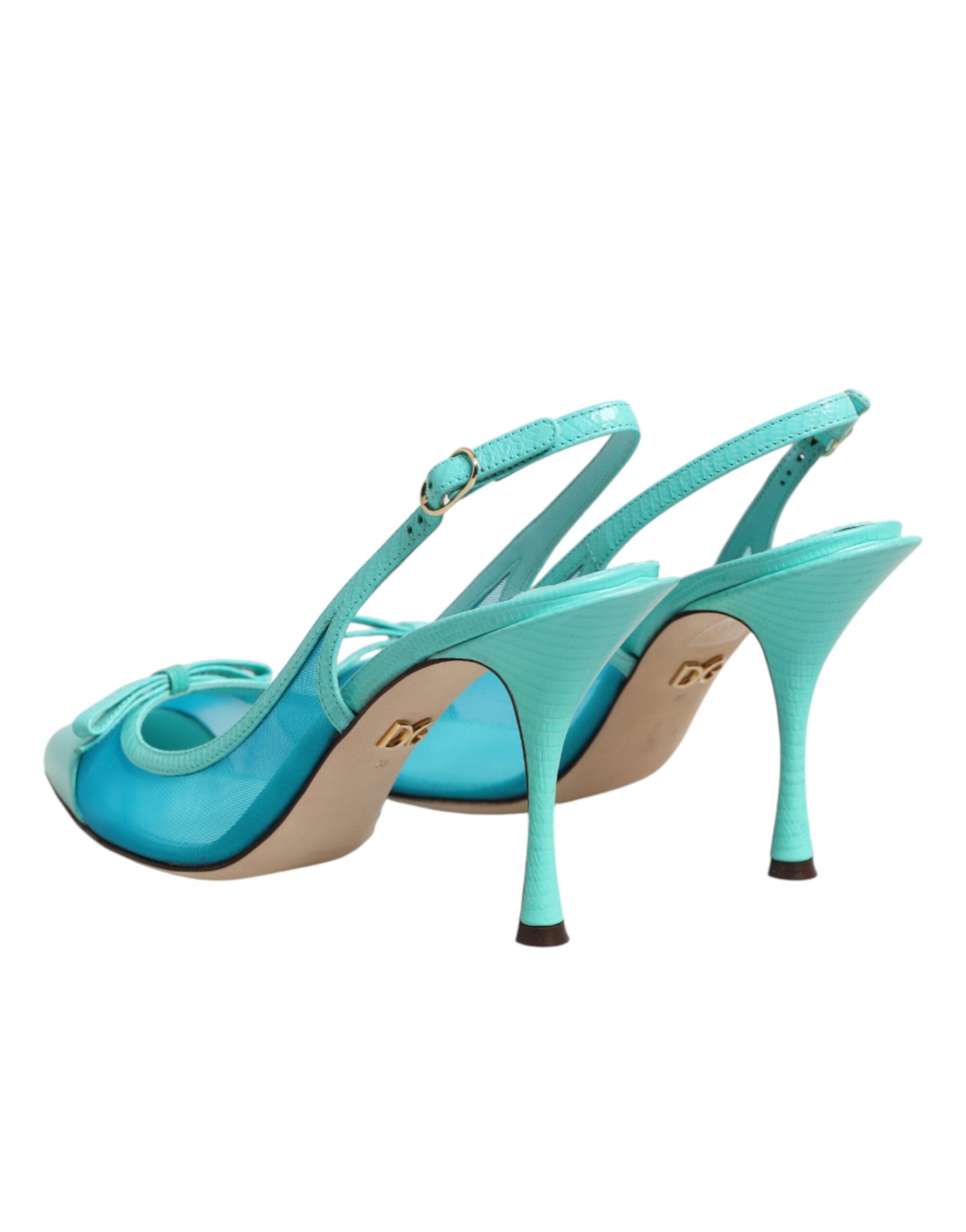 Escarpins en cuir bleu Dolce & Gabbana avec mesh, talons hauts et bride à la cheville, élégants et sophistiqués.