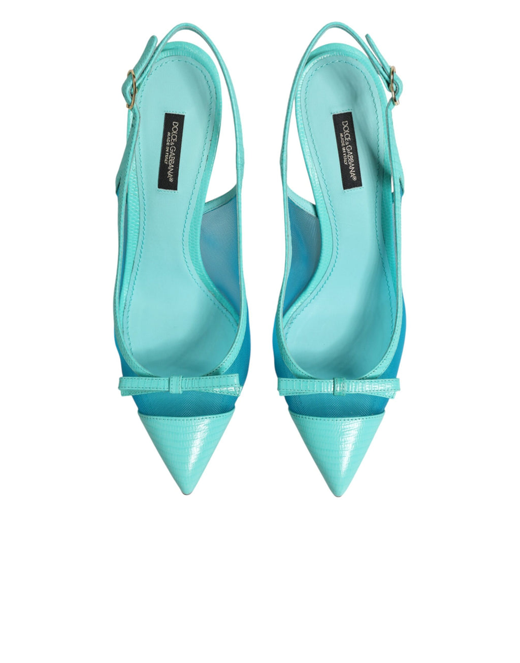 Chaussures à talons Dolce & Gabbana en cuir bleu avec mesh, sandales slingback élégantes et sophistiquées.