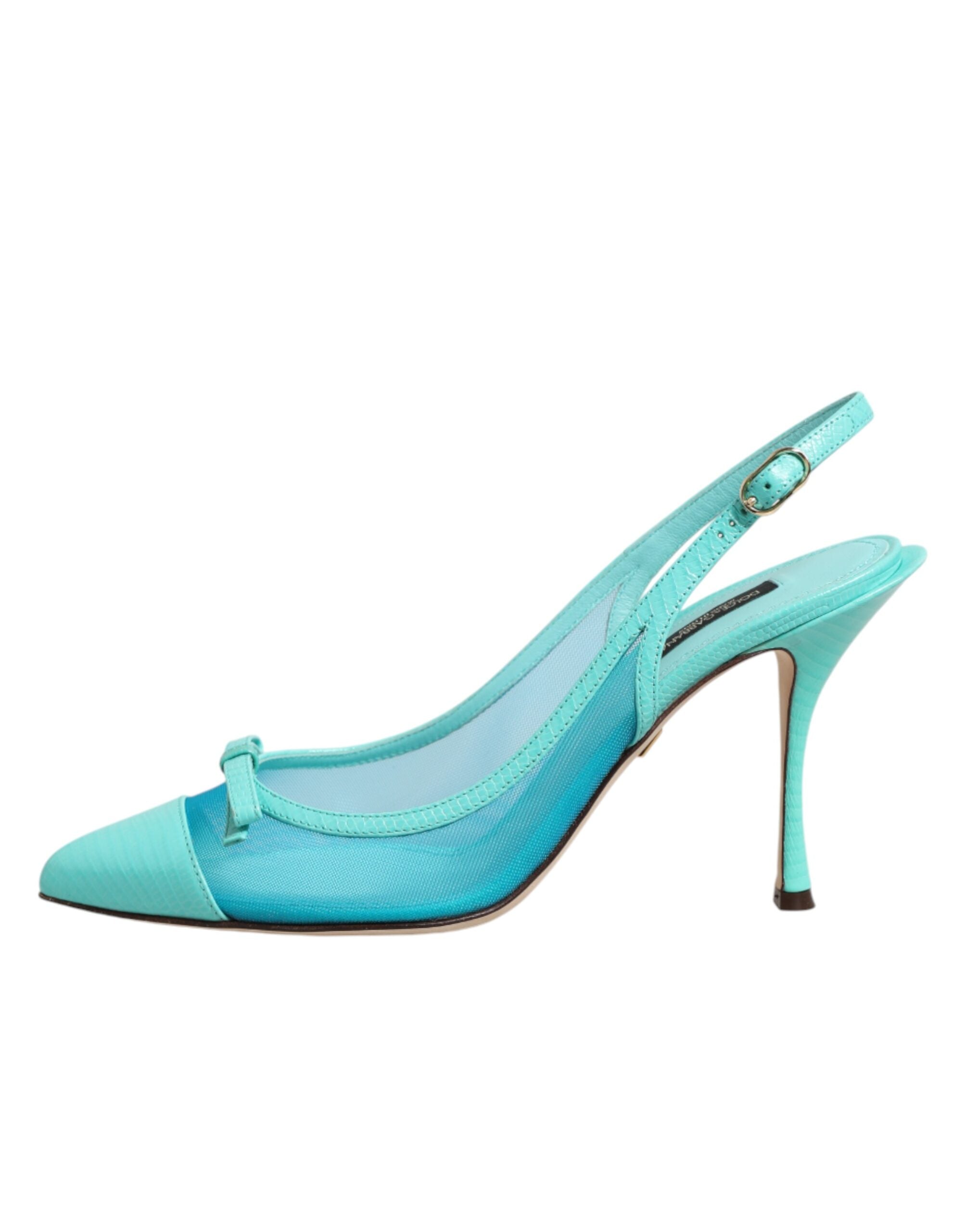 Escarpins à talons en cuir bleu et mesh, avec bride arrière, de la marque Dolce & Gabbana.