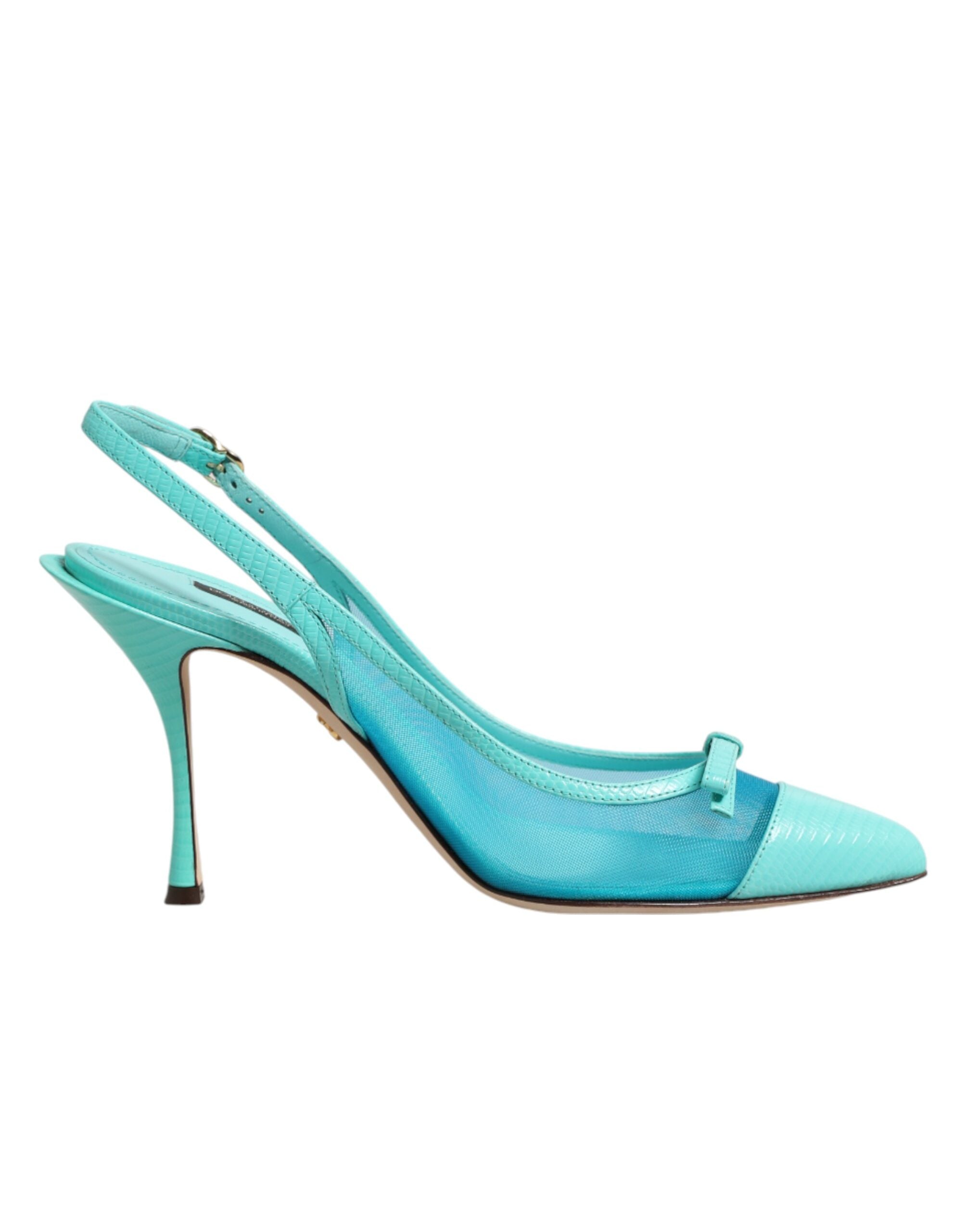 Escarpins en cuir bleu avec maille et bride à talon Dolce & Gabbana, chaussures à talons élégantes pour femmes.