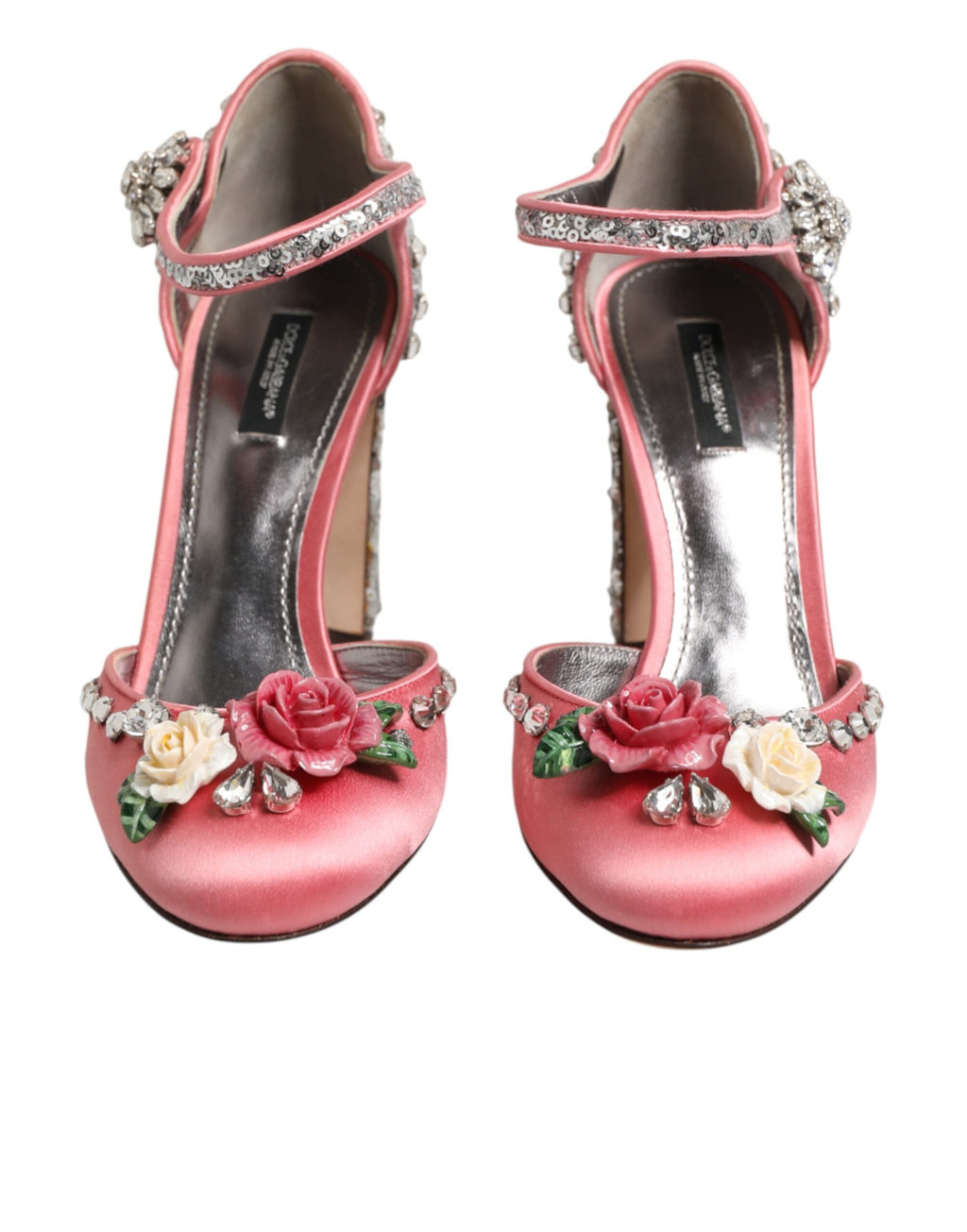 Sandales à talons Dolce & Gabbana roses à sequins et bride à la cheville, chaussures élégantes pour femmes.