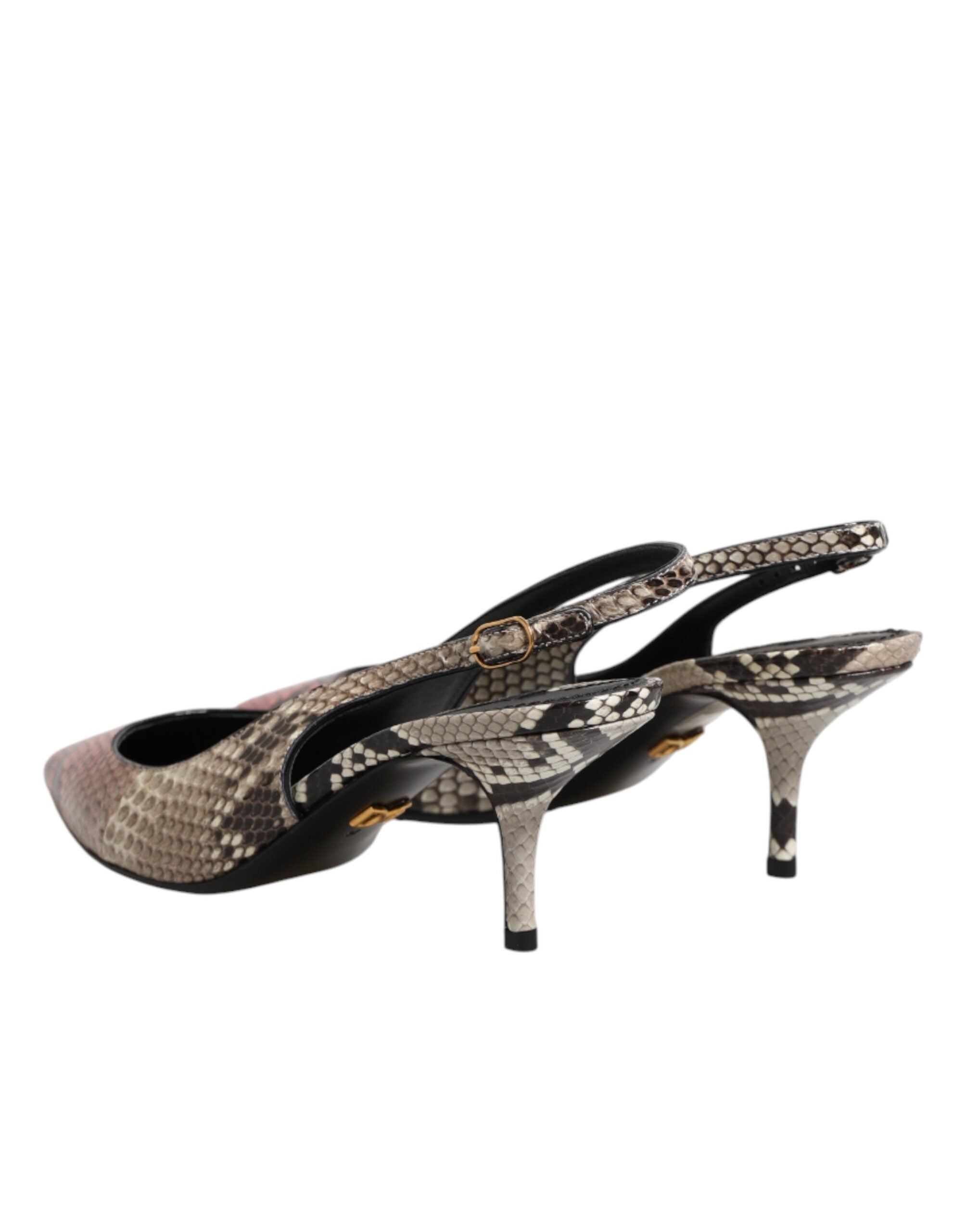Chaussures à talons Dolce & Gabbana en cuir multicolore, sandales slingback élégantes avec talon haut.