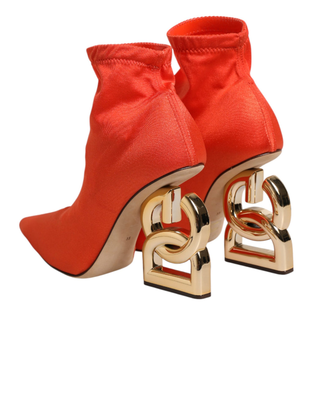 Chaussures à talons orange Dolce & Gabbana DG Logo, bottines élégantes en cuir avec semelle en caoutchouc, vue de face.