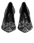 Escarpins en dentelle argentée Dolce & Gabbana DG Amore, chaussures à talons élégantes avec détails en dentelle.