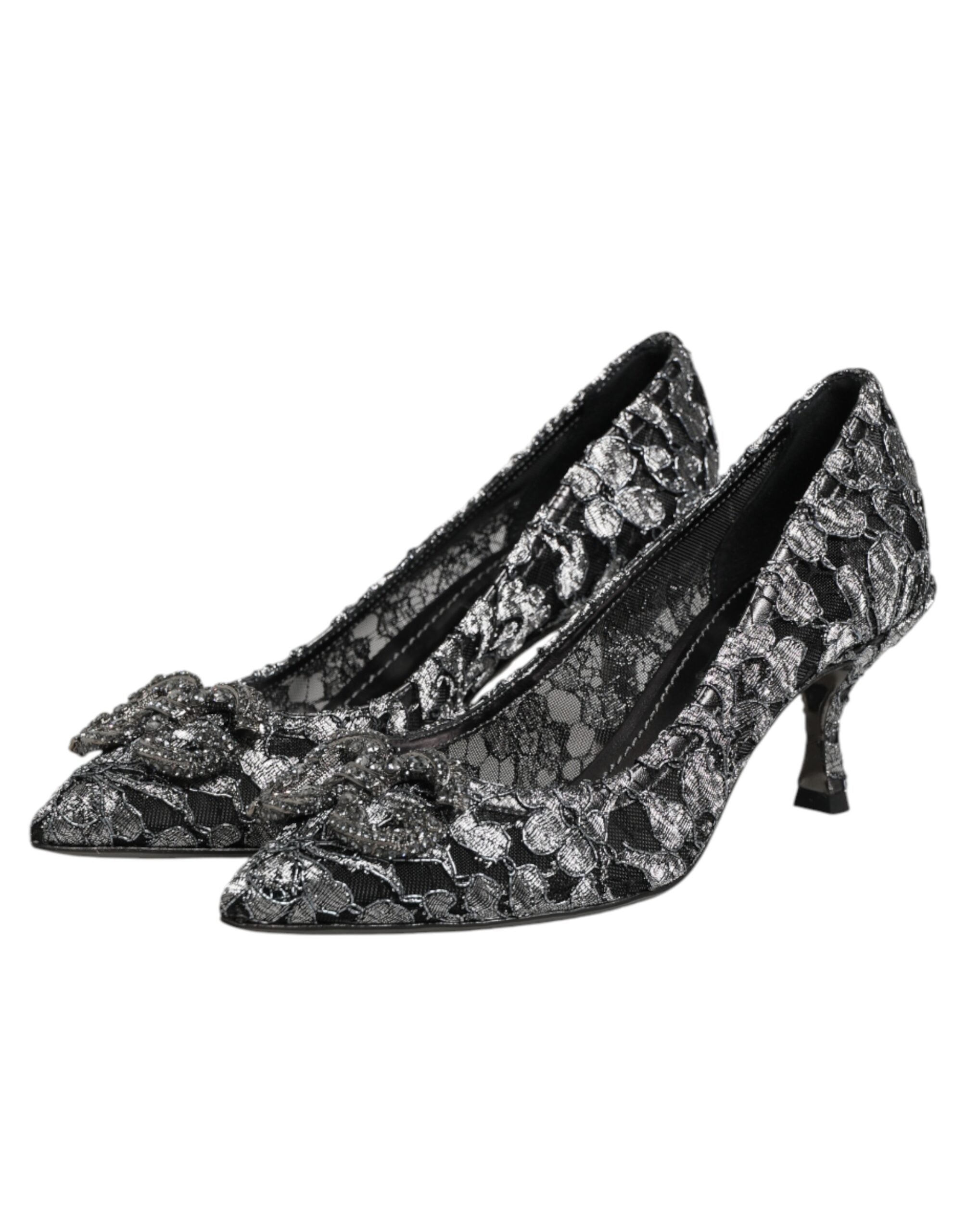 Chaussures à talons Dolce & Gabbana Amore en dentelle argentée, élégantes pumps avec détails en dentelle et talons fins.