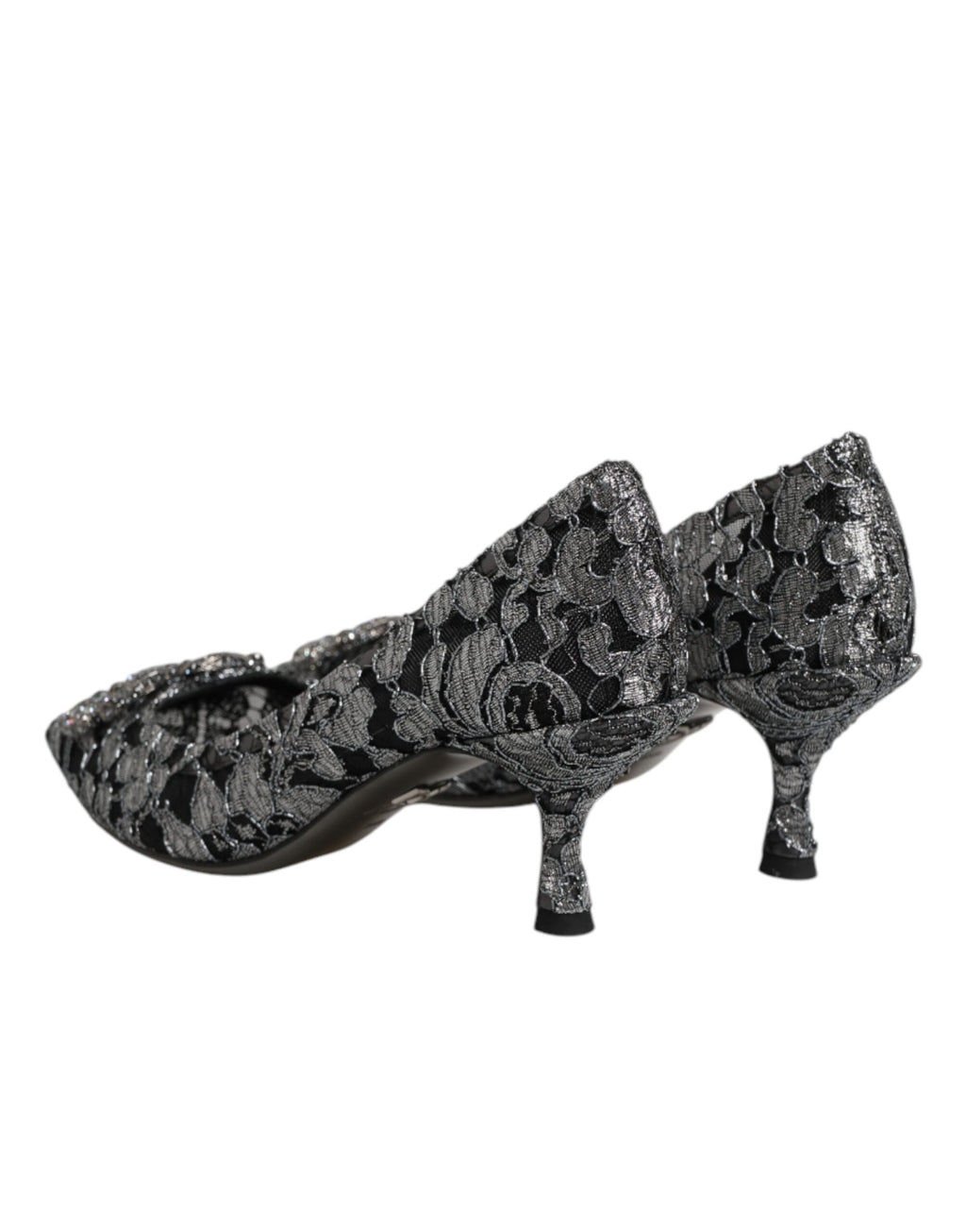 Chaussures à talons Dolce & Gabbana Amore en dentelle argentée, élégantes talons pumps en cuir pour femme.