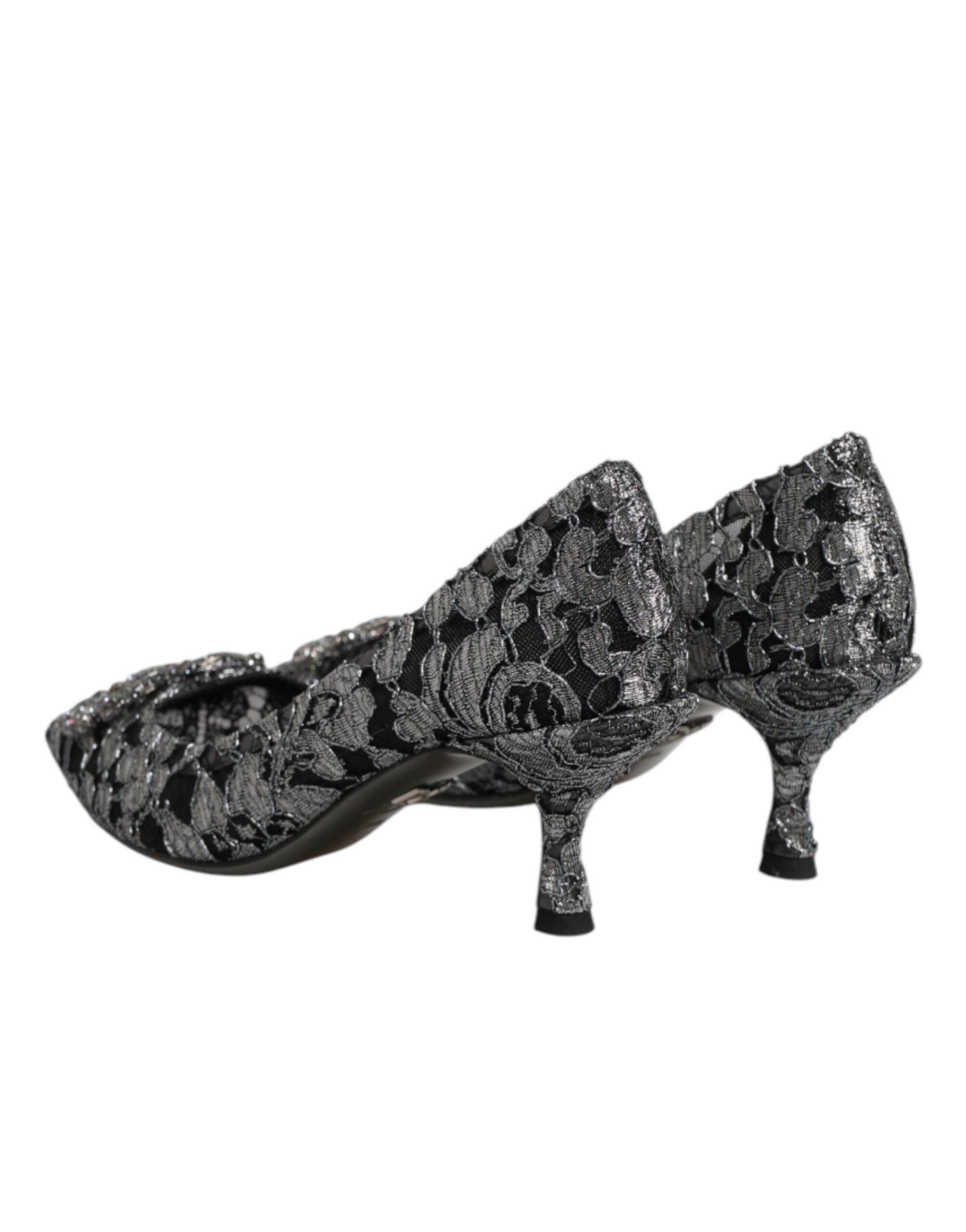 Chaussures à talons Dolce & Gabbana Amore en dentelle argentée, élégantes talons pumps en cuir pour femme.