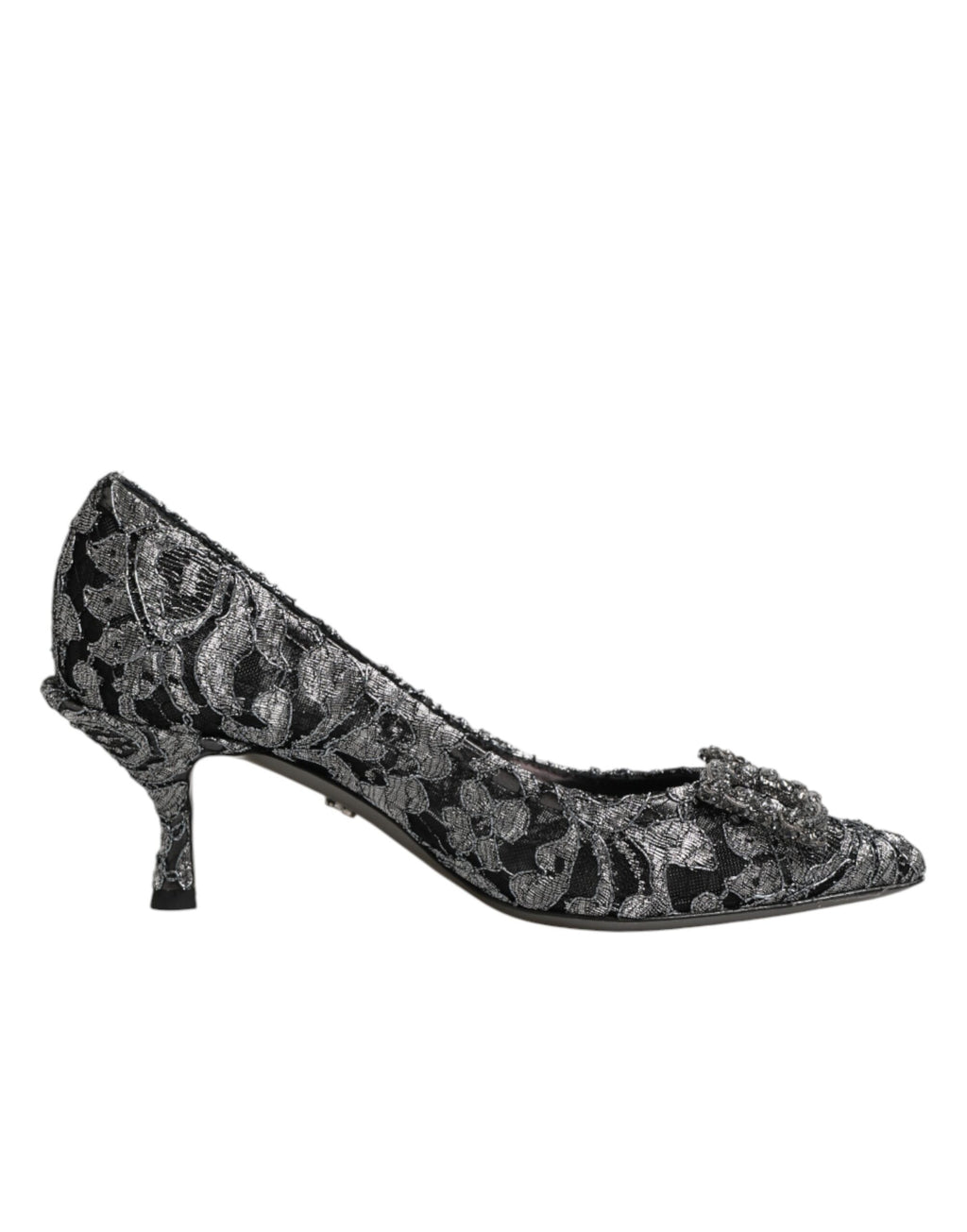 Chaussures à talons Dolce & Gabbana Amore en dentelle argentée, pumps élégants avec semelle en cuir et détails raffinés.