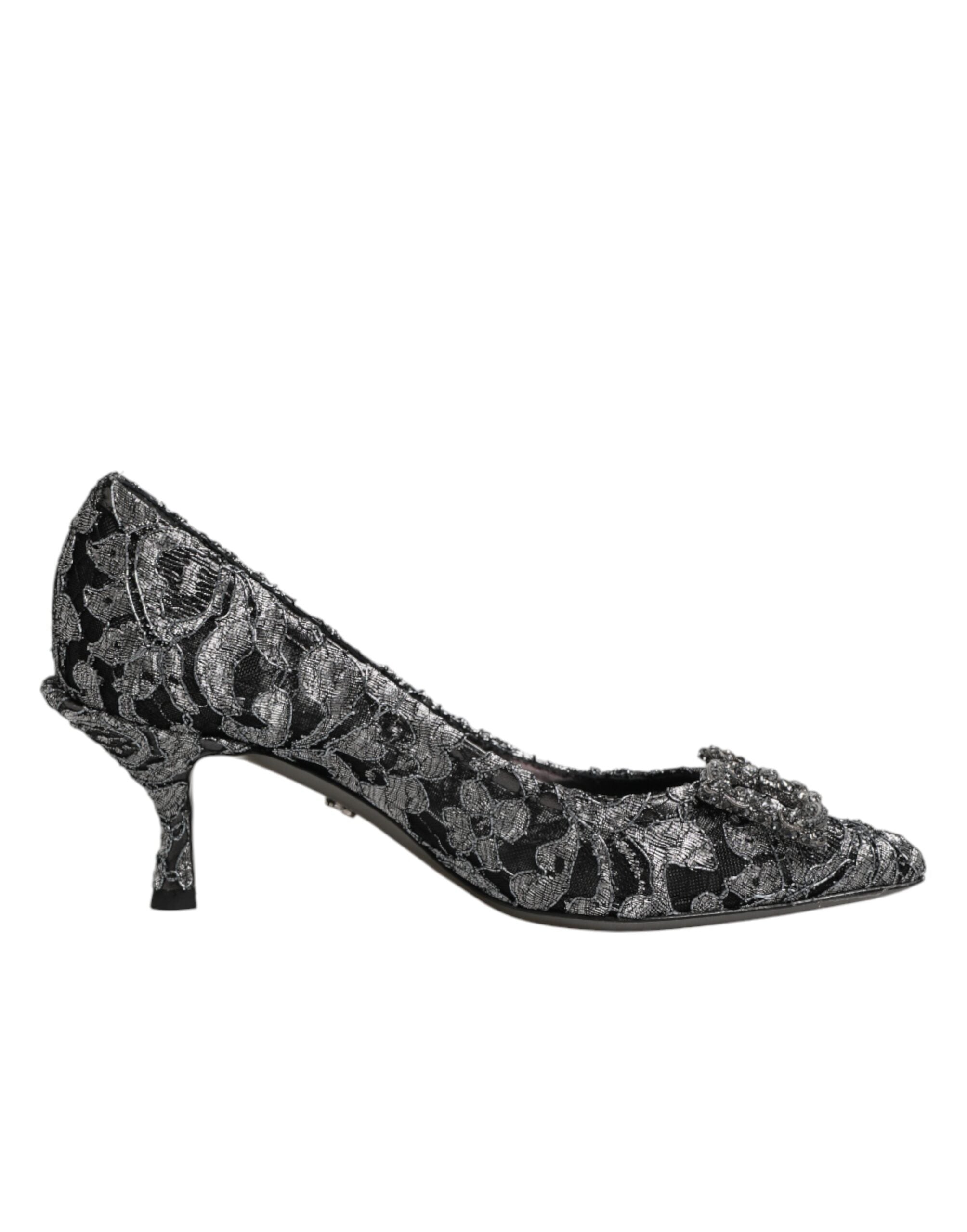 Chaussures à talons Dolce & Gabbana Amore en dentelle argentée, pumps élégants avec semelle en cuir et détails raffinés.