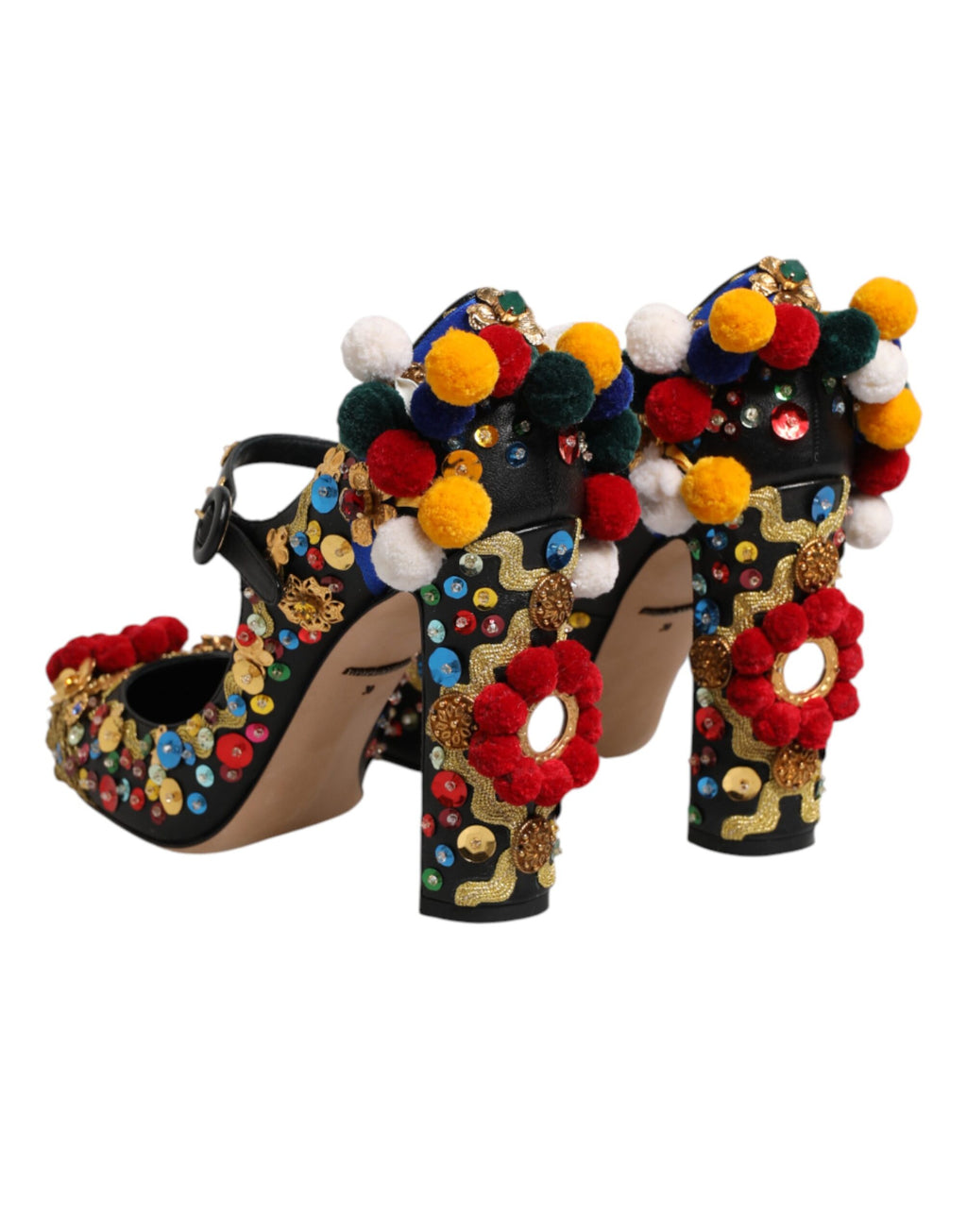 Chaussures Mary Janes Dolce & Gabbana noires et or avec embellissements, élégantes et sophistiquées, en cuir.