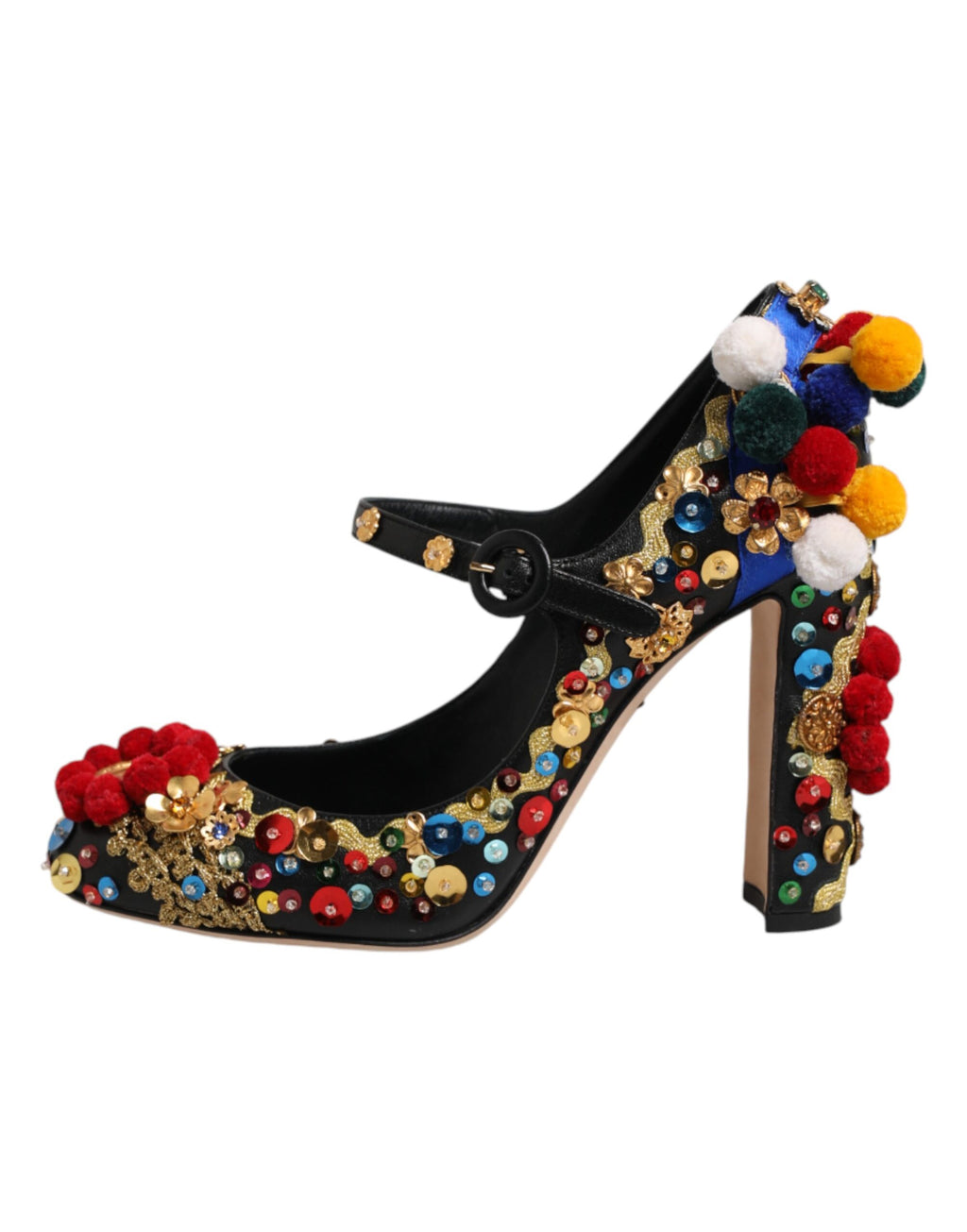 Chaussures Mary Janes Dolce & Gabbana noires et or ornées de détails brillants, élégantes et sophistiquées.