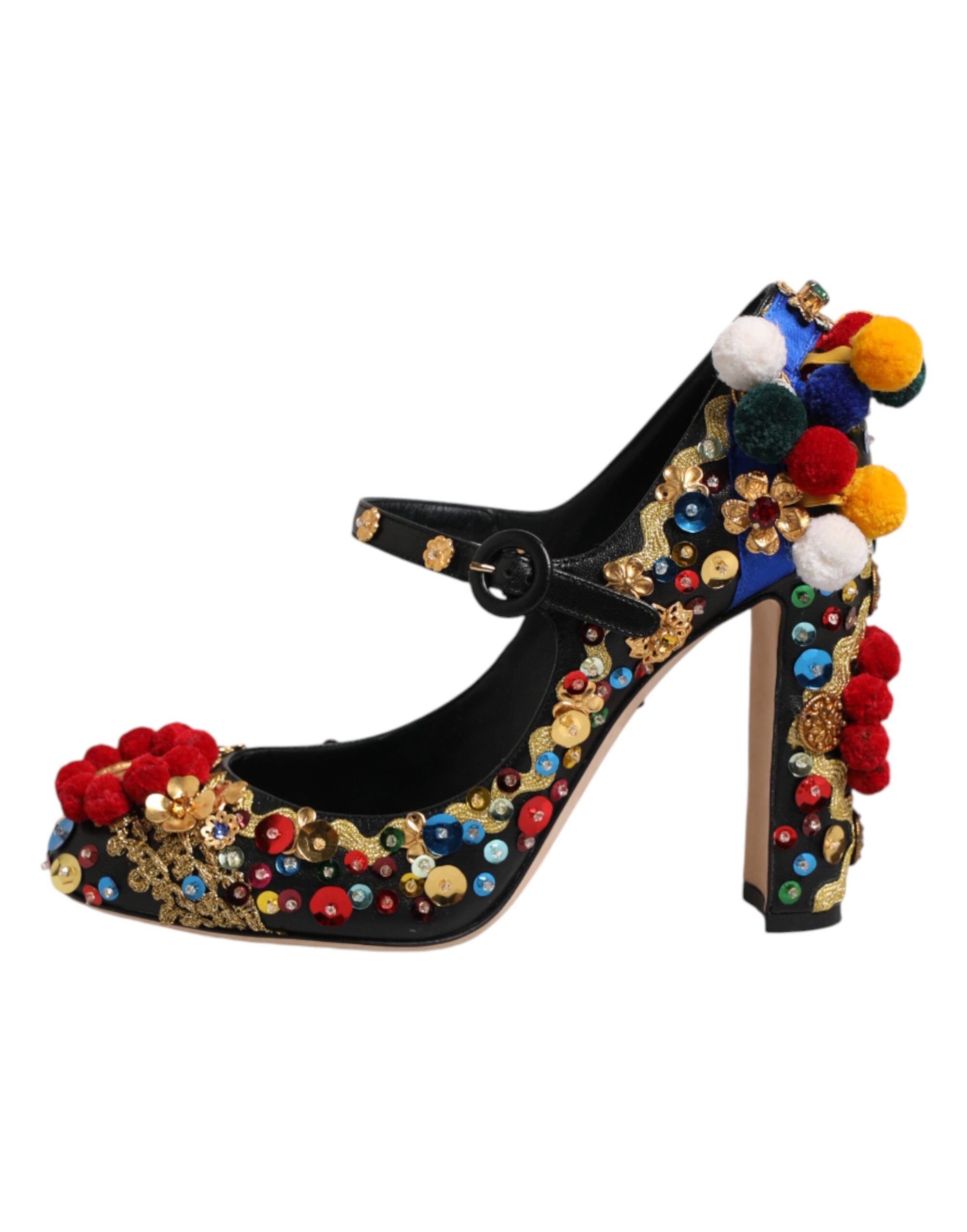 Chaussures Mary Janes Dolce & Gabbana noires et or ornées de détails brillants, élégantes et sophistiquées.