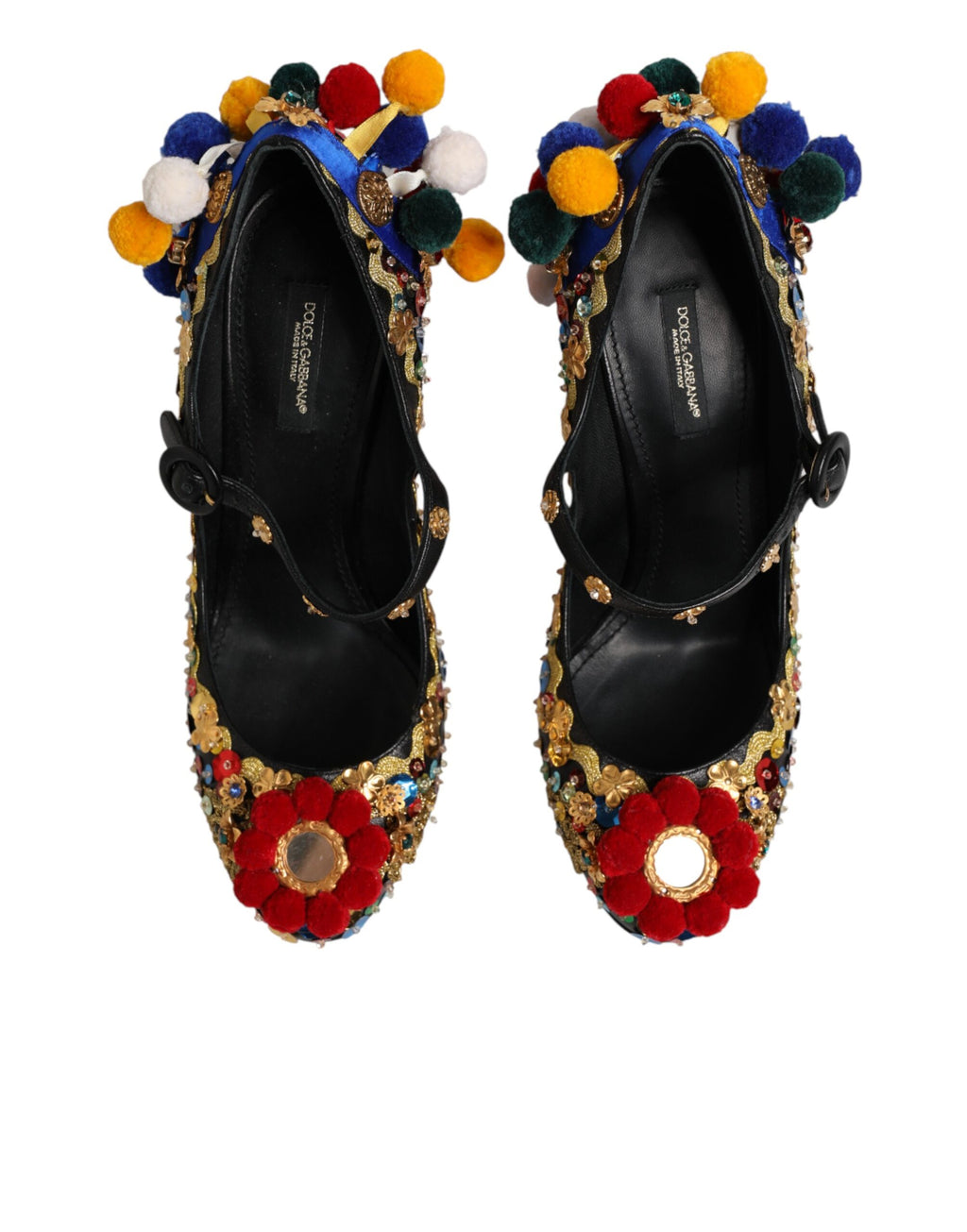 Chaussures Dolce & Gabbana Mary Janes noires avec embellissements dorés, style élégant et sophistiqué.
