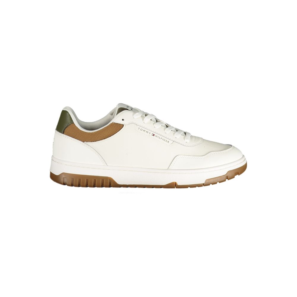 Sneakers en polyuréthane blanches Tommy Hilfiger pour homme, moderne et confortable, vue de face.
