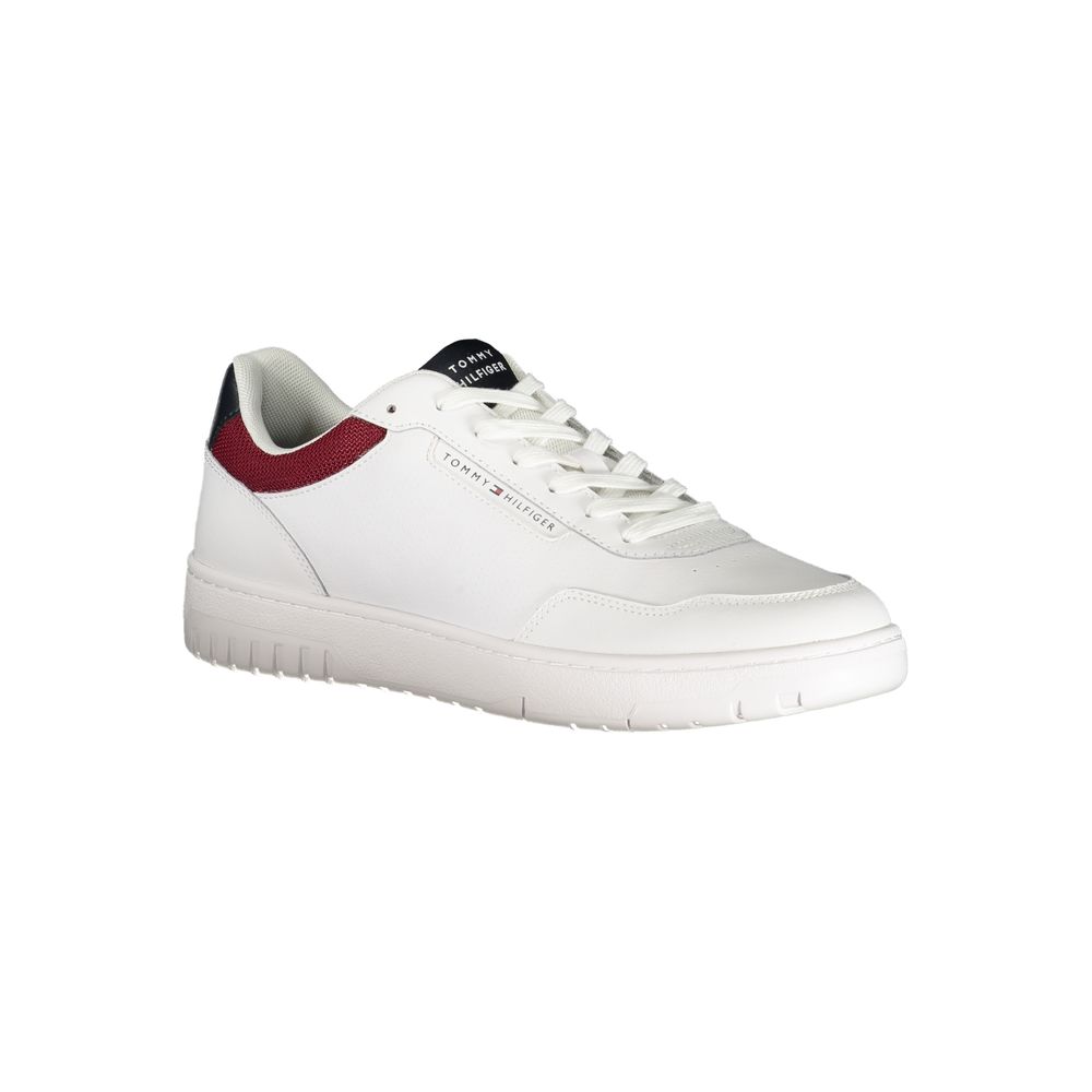 Sneakers pour hommes Tommy Hilfiger Bianco en polyuréthane, design élégant avec semelle blanche et détails modernes.
