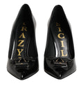 Chaussures Dolce & Gabbana noirs à talons avec embellissements, pompe élégante en cuir pour femmes
