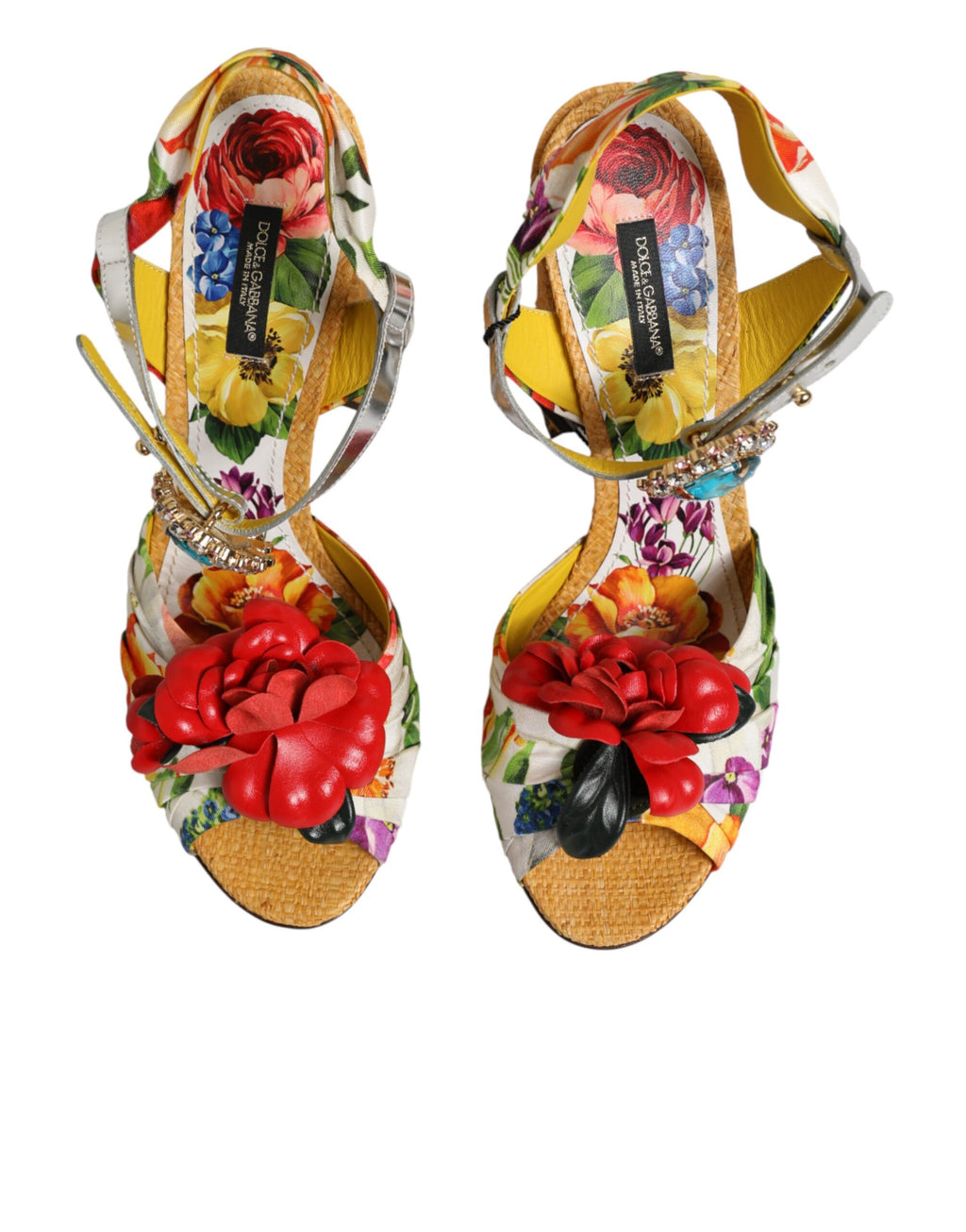 Dolce & Gabbana Mehrfarbige Sandalen mit Blumenmuster und Kristallverzierung