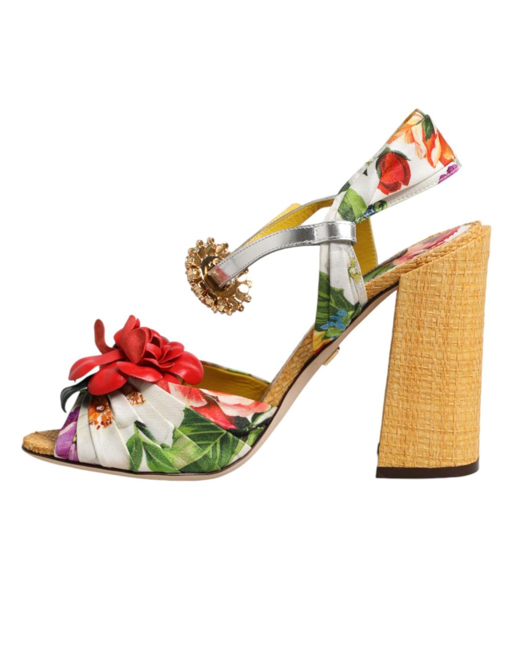 Dolce & Gabbana Mehrfarbige Sandalen mit Blumenmuster und Kristallverzierung