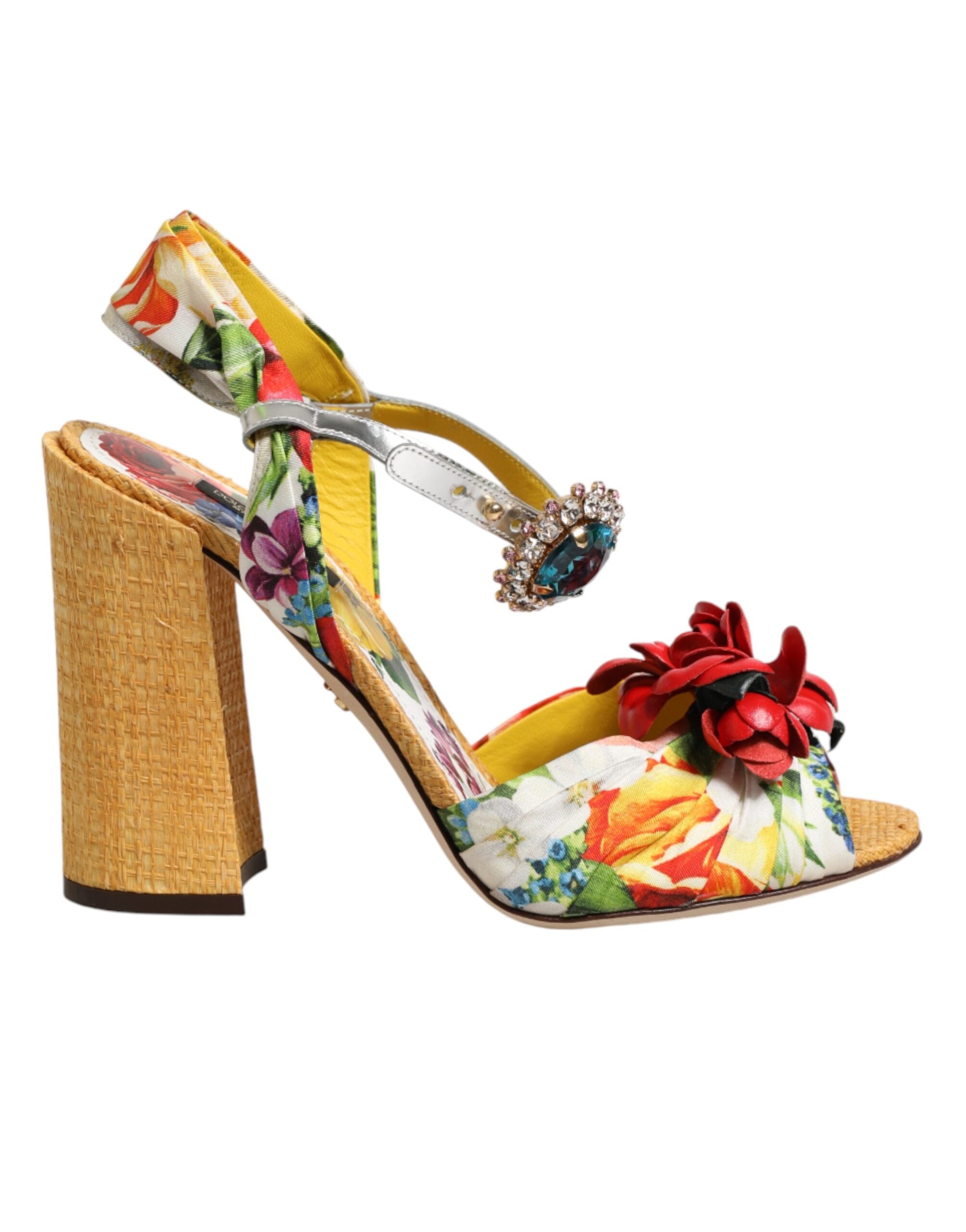 Dolce & Gabbana Mehrfarbige Sandalen mit Blumenmuster und Kristallverzierung