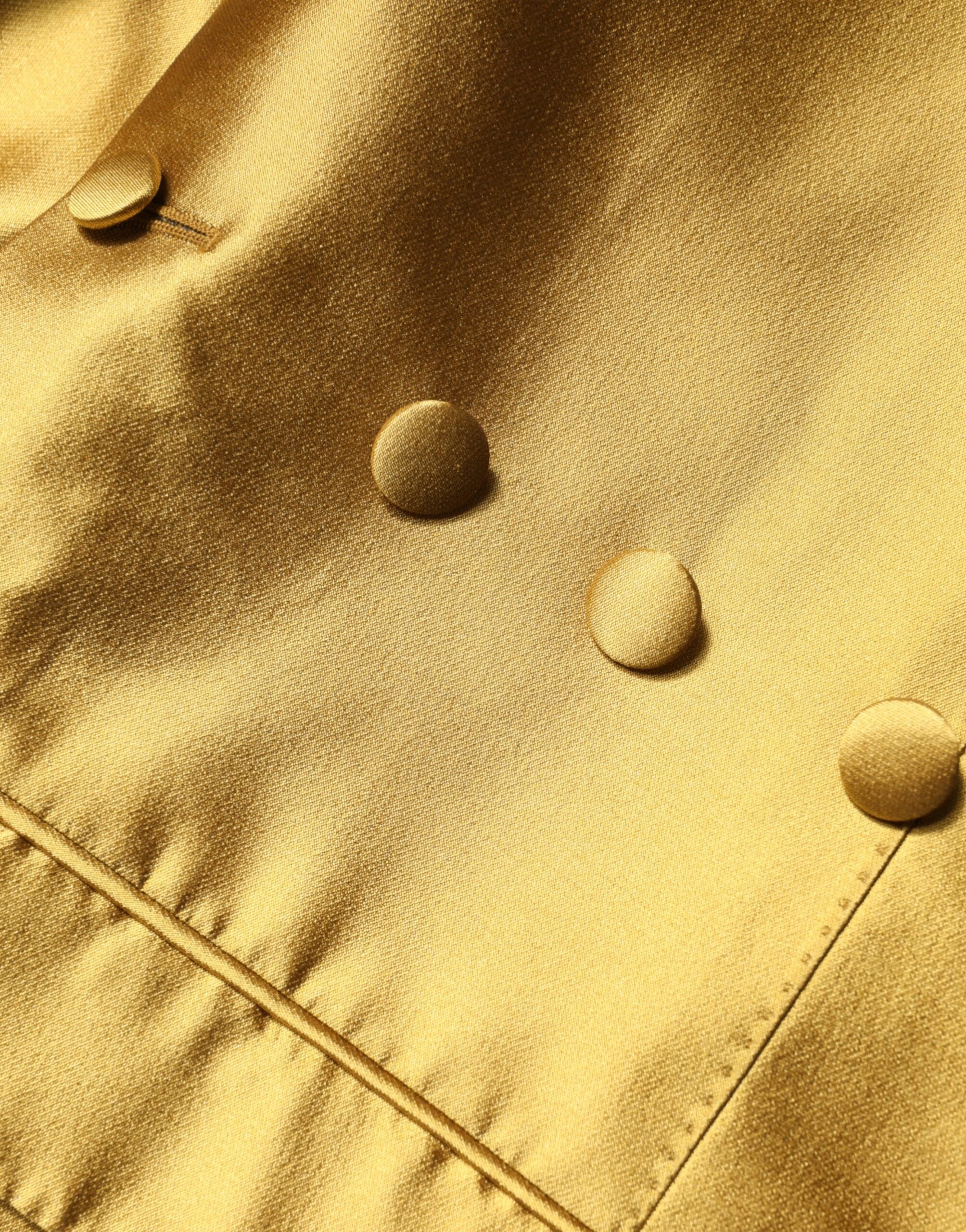 Veste blazer longue en satin doré à manches longues de Dolce & Gabbana, élégante et sophistiquée