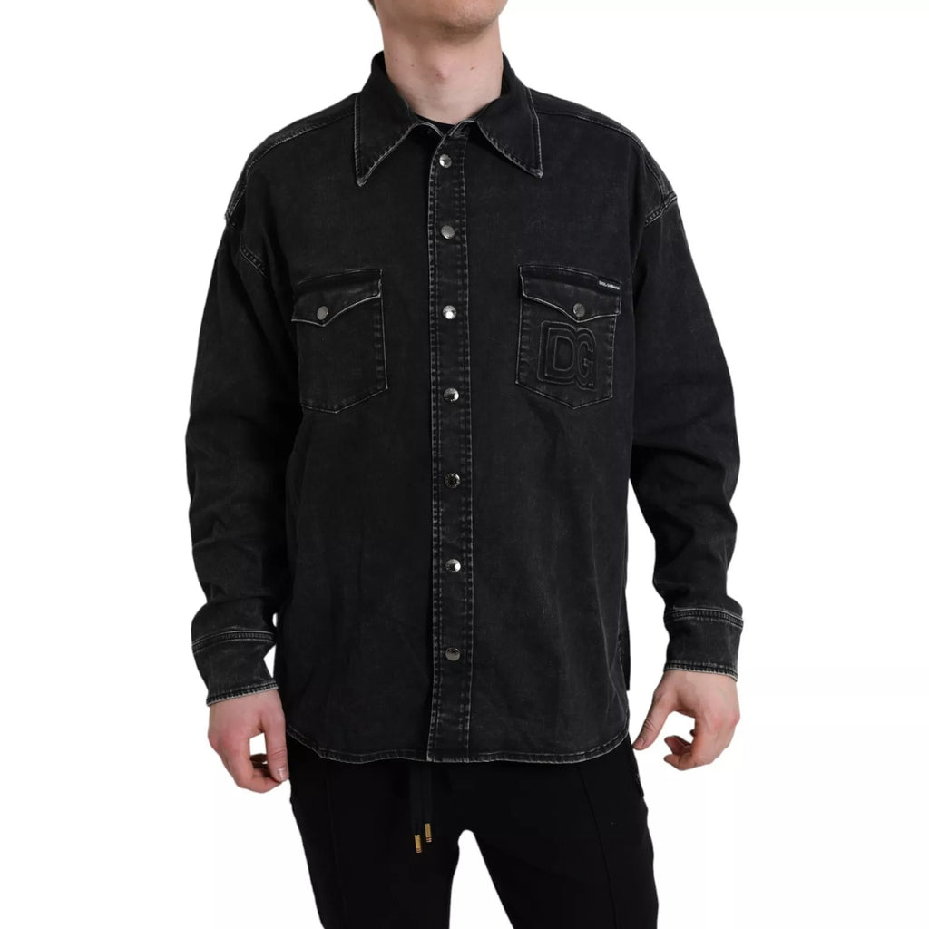 Chemise en jean noire à manches longues de Dolce & Gabbana en coton, style décontracté et casual.