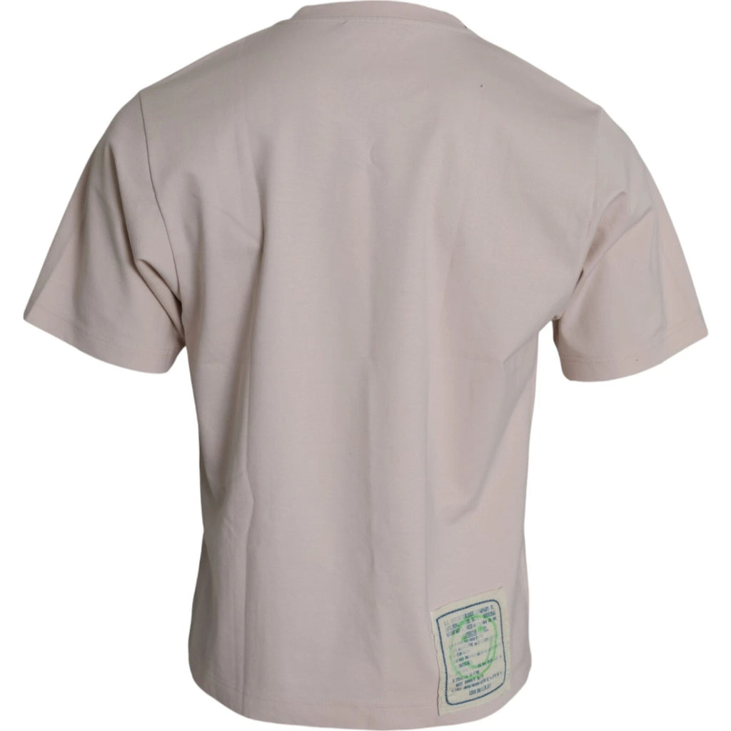 T-shirt en coton beige Dolce & Gabbana Cosmic Love avec col rond, visible avec motif subtil sur le devant.