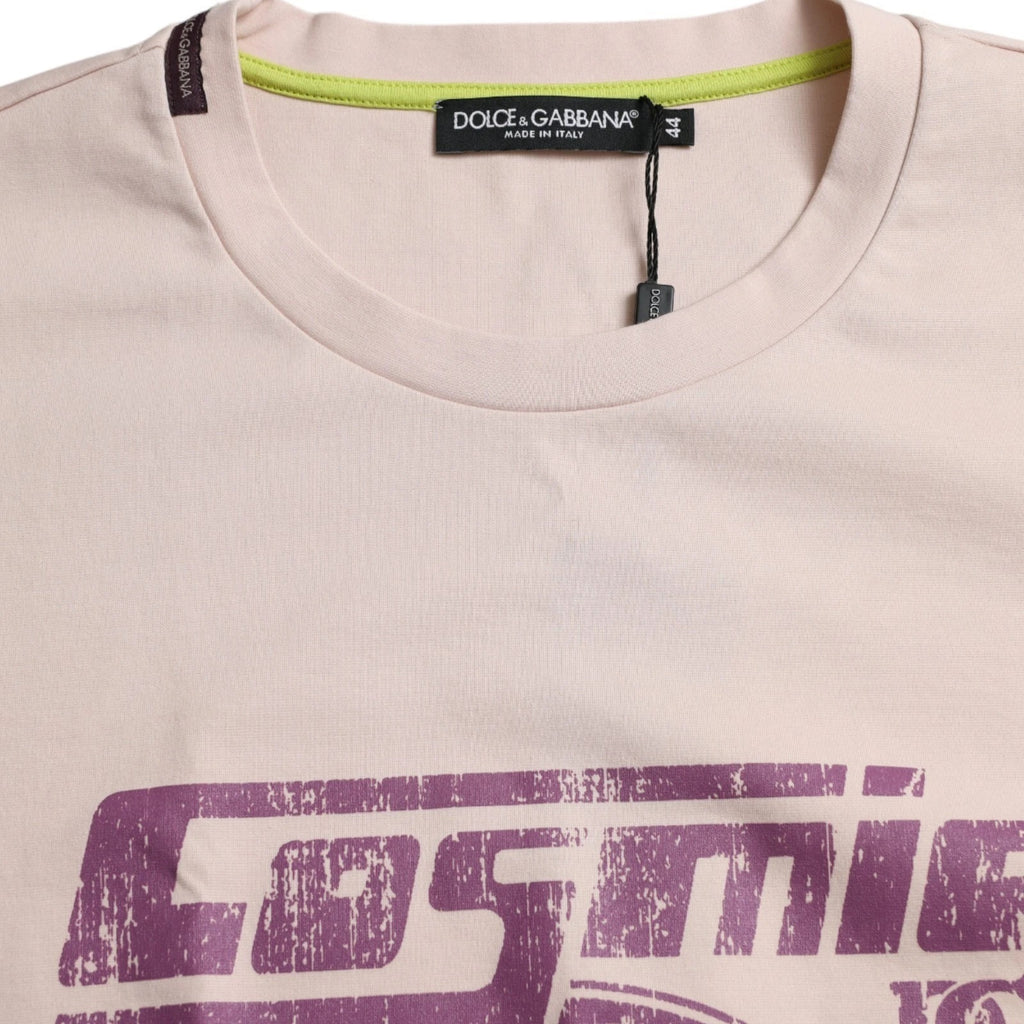 T-shirt en coton beige Cosmic Love de Dolce & Gabbana avec col rond, vue de face.