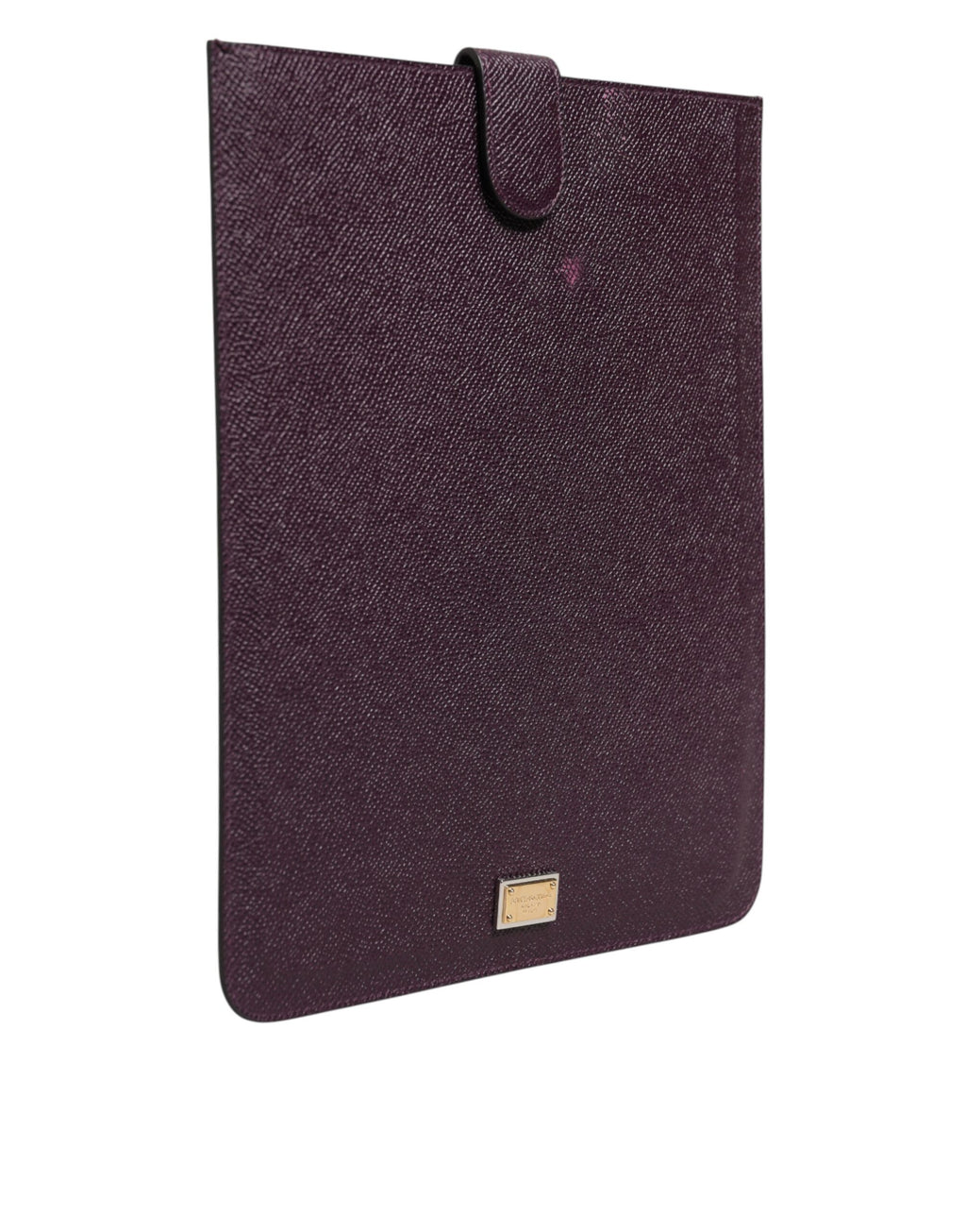 Étui en cuir marron foncé Dolce & Gabbana pour tablette avec plaque logo, finition élégante et protection sophistiquée.