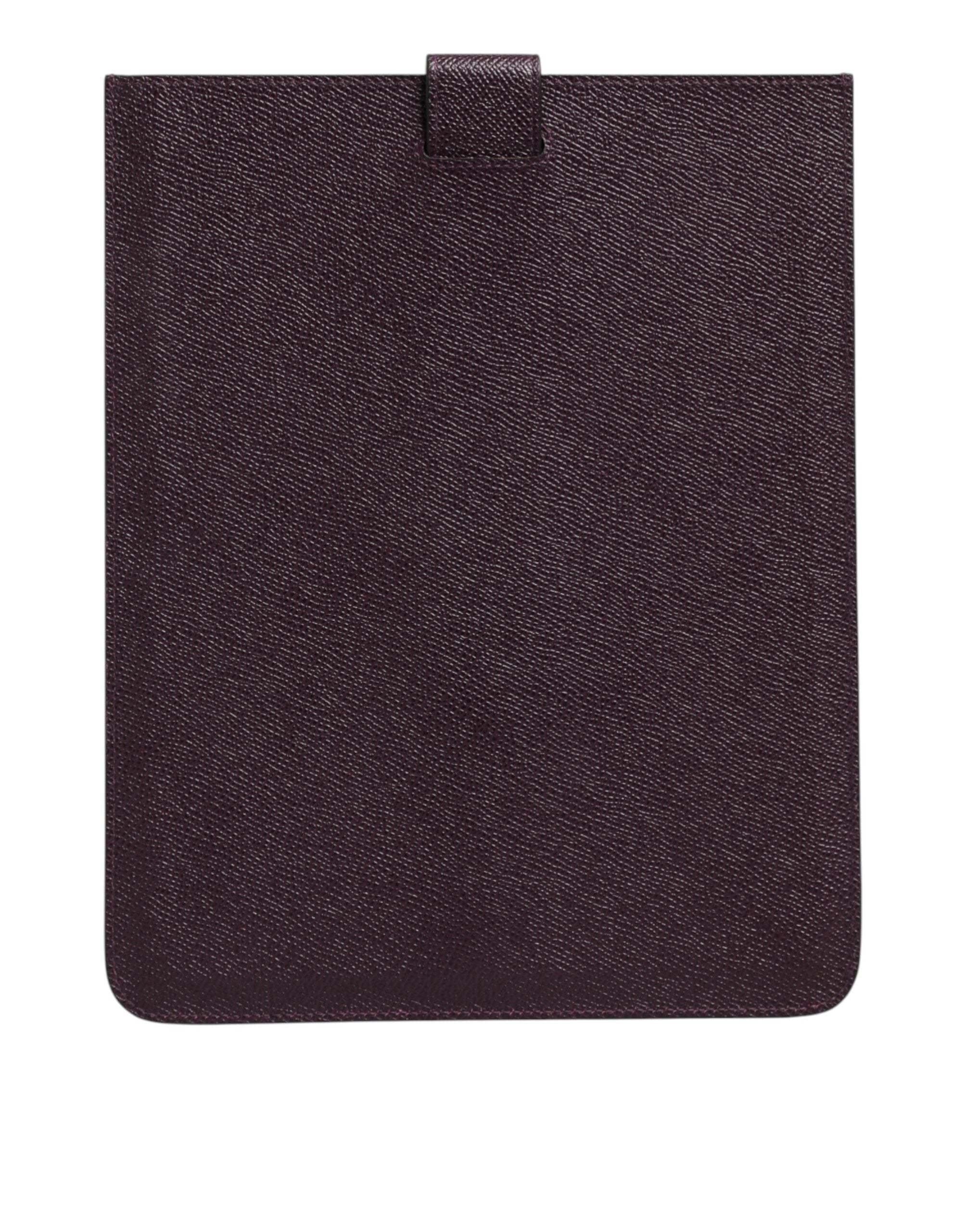 Étui en cuir marron foncé Dolce & Gabbana pour tablette avec plaque logo, finition élégante et aspect sophistiqué.