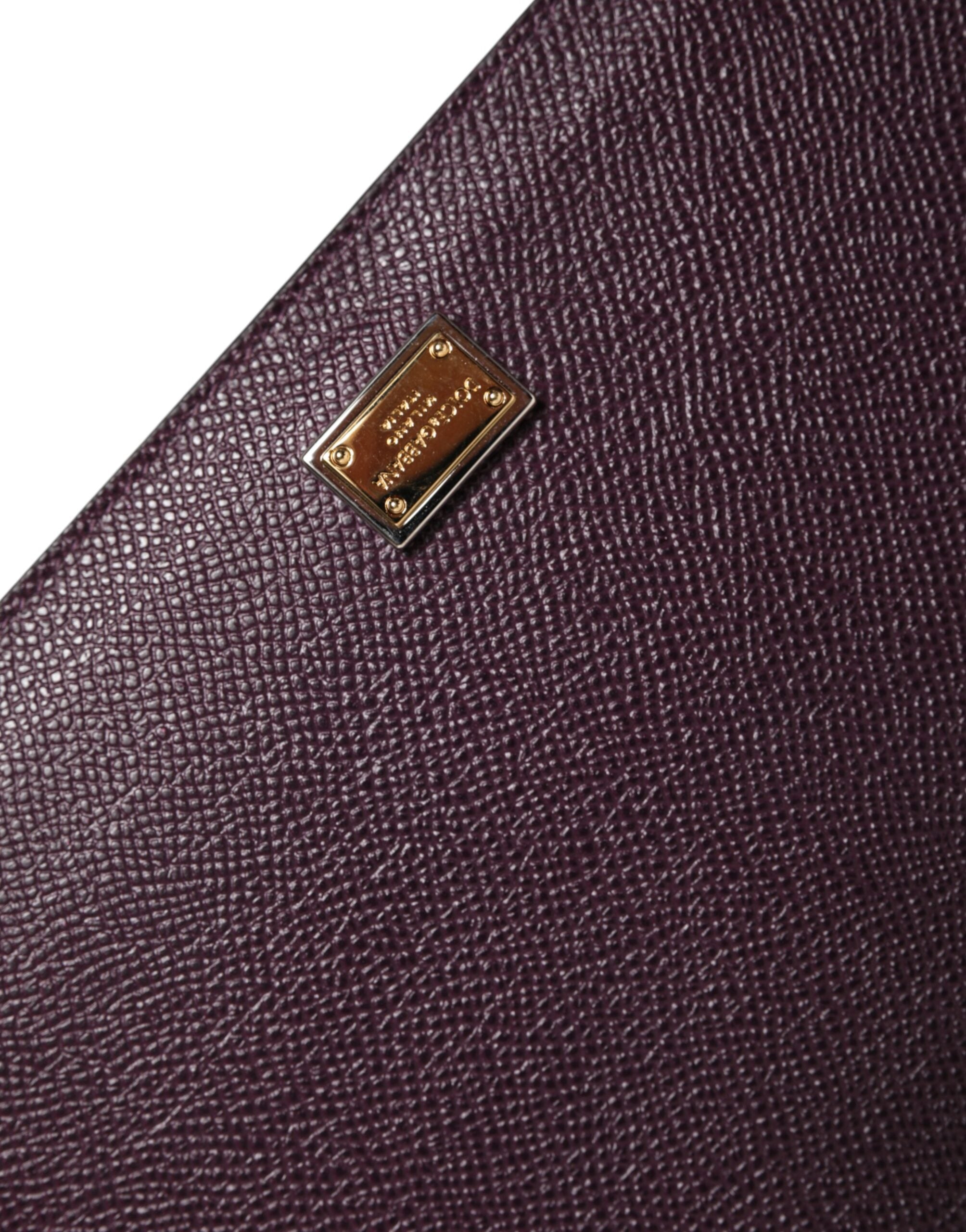 Étui en cuir marron foncé Dolce & Gabbana avec plaque logo pour tablette, design élégant et sophistiqué.