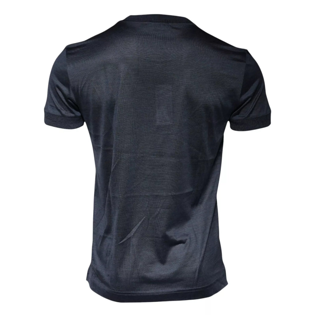 T-shirt homme Dolce & Gabbana en soie bleue à col rond et manches courtes, vue de face.