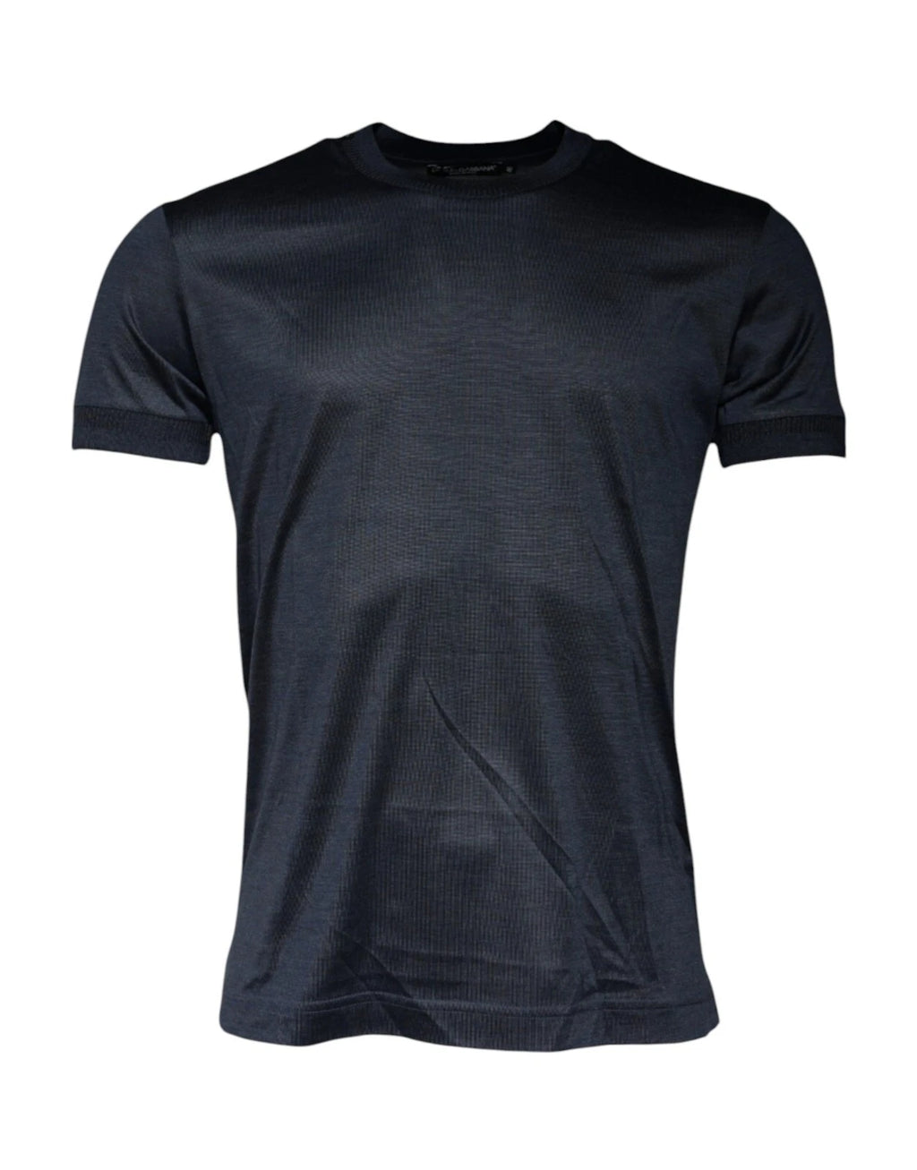 T-shirt homme en soie bleue Dolce & Gabbana à manches courtes et col rond, élégante et confortable.
