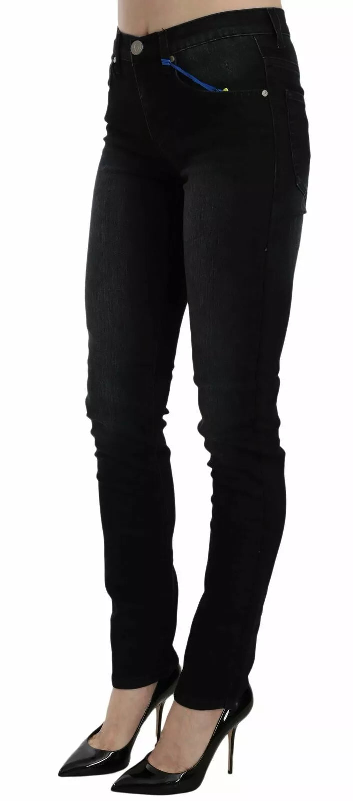 Pantalon slim noir en denim Versace Jeans Couture Dark Black Dora, coupe ajustée et détails tendance visible.