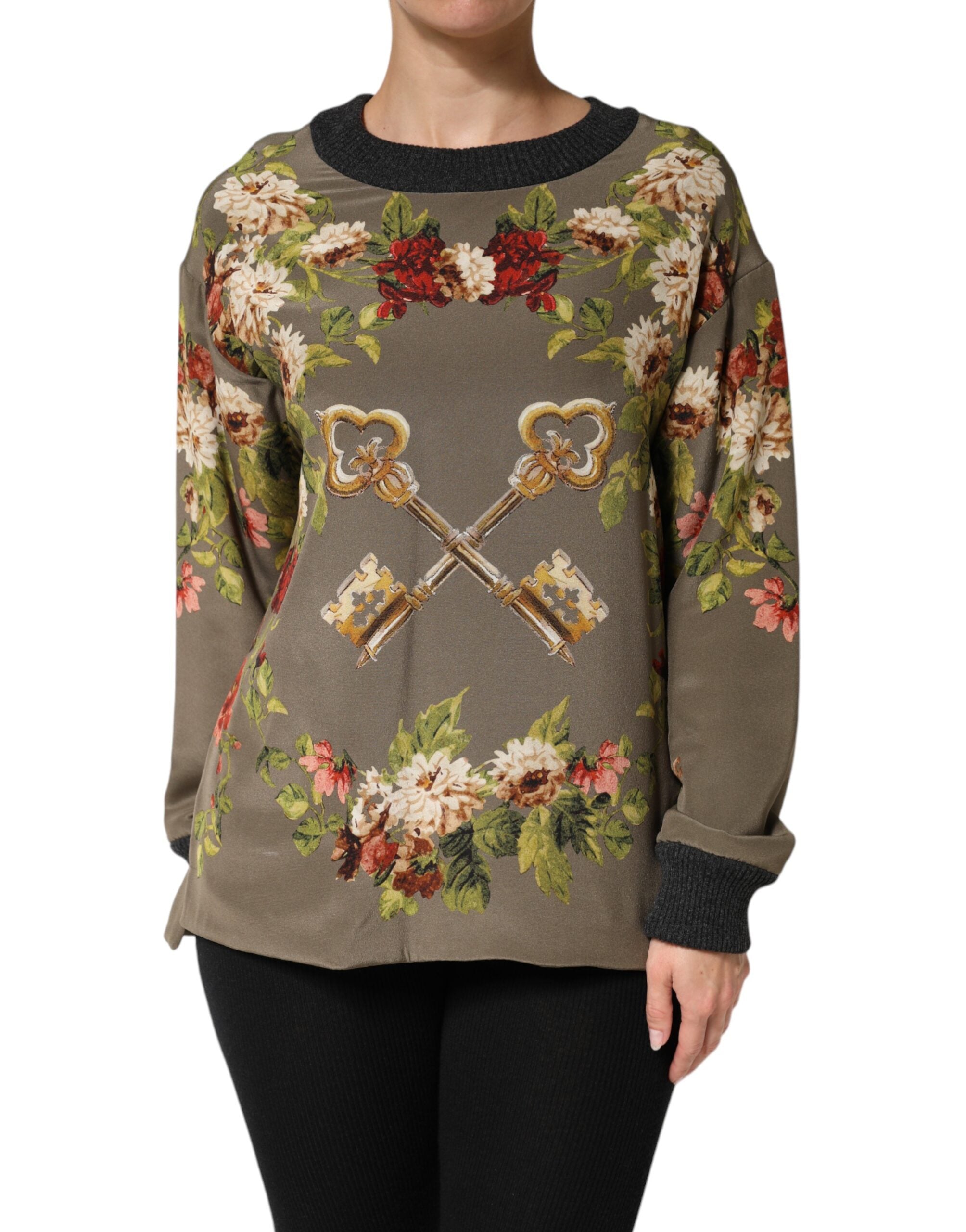 Pull Dolce & Gabbana Enchanted Sicily en soie avec col rond, élégante et fluide, visible sur fond neutre.
