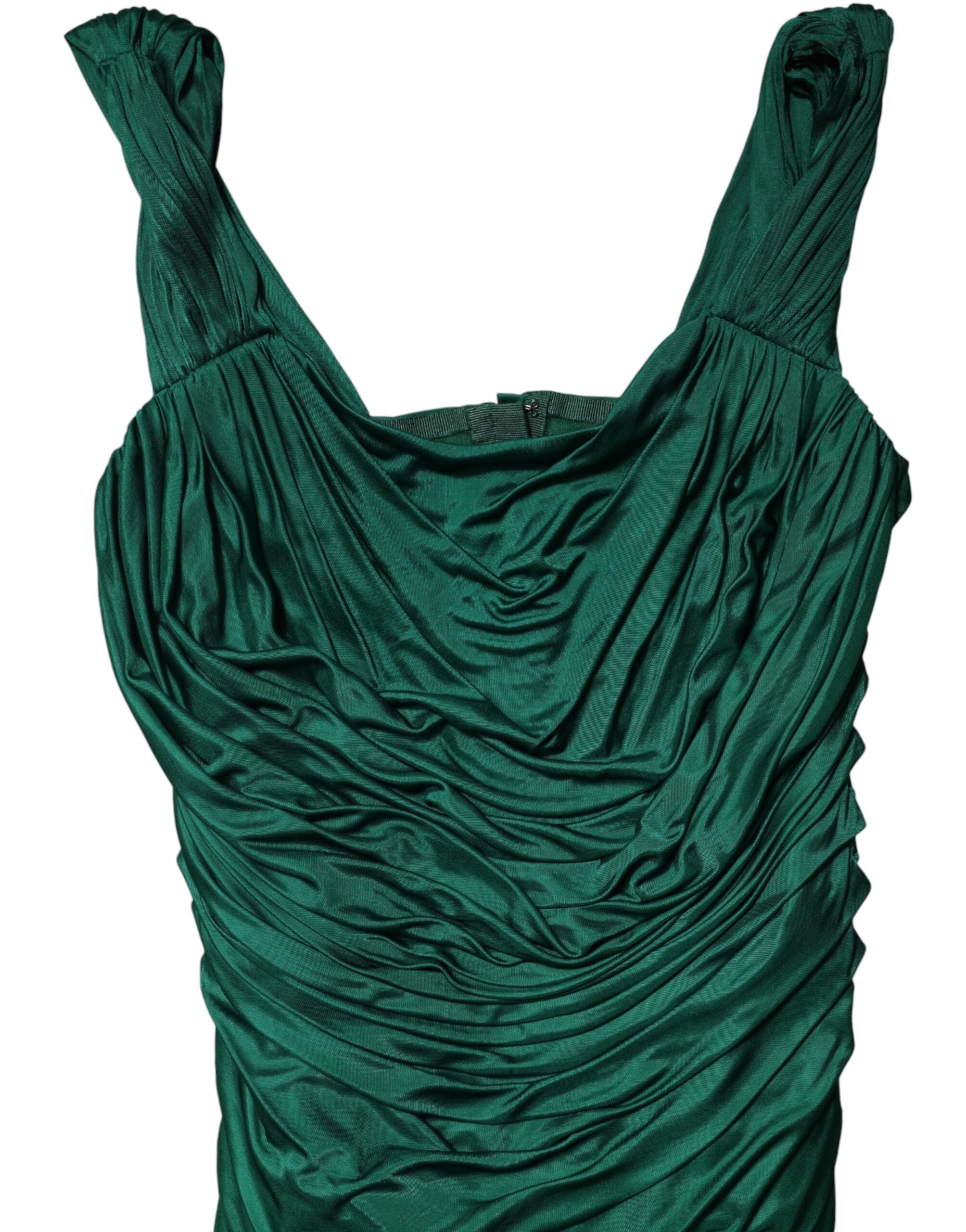 Débardeur en viscose vert de Dolce & Gabbana avec drapé jersey et détails en organza, vue de face.