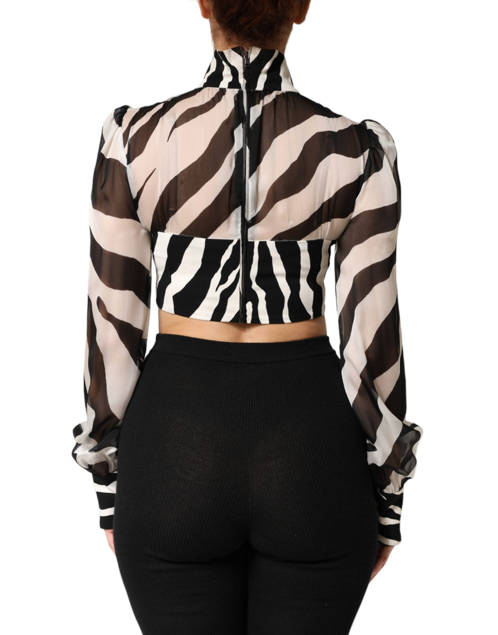 Blouse courte en chiffon à motifs zèbres de Dolce & Gabbana, avec panneaux en tissu léger et coupe élégante.