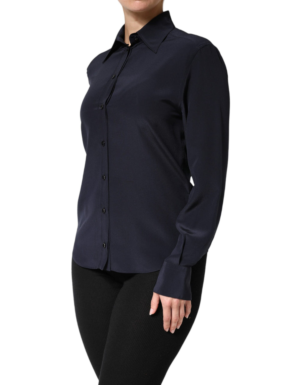 Chemise Dolce & Gabbana à manches longues avec col bleu, style élégant pour femme.