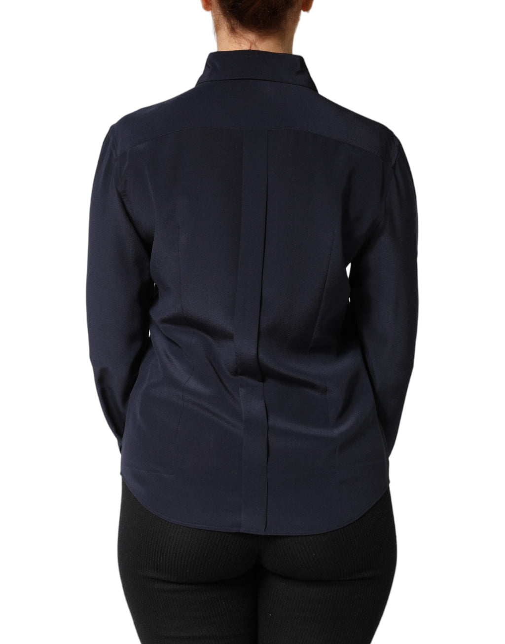 Chemise Dolce & Gabbana à col bleu à manches longues pour femme, tissu élégant et coupe classique.