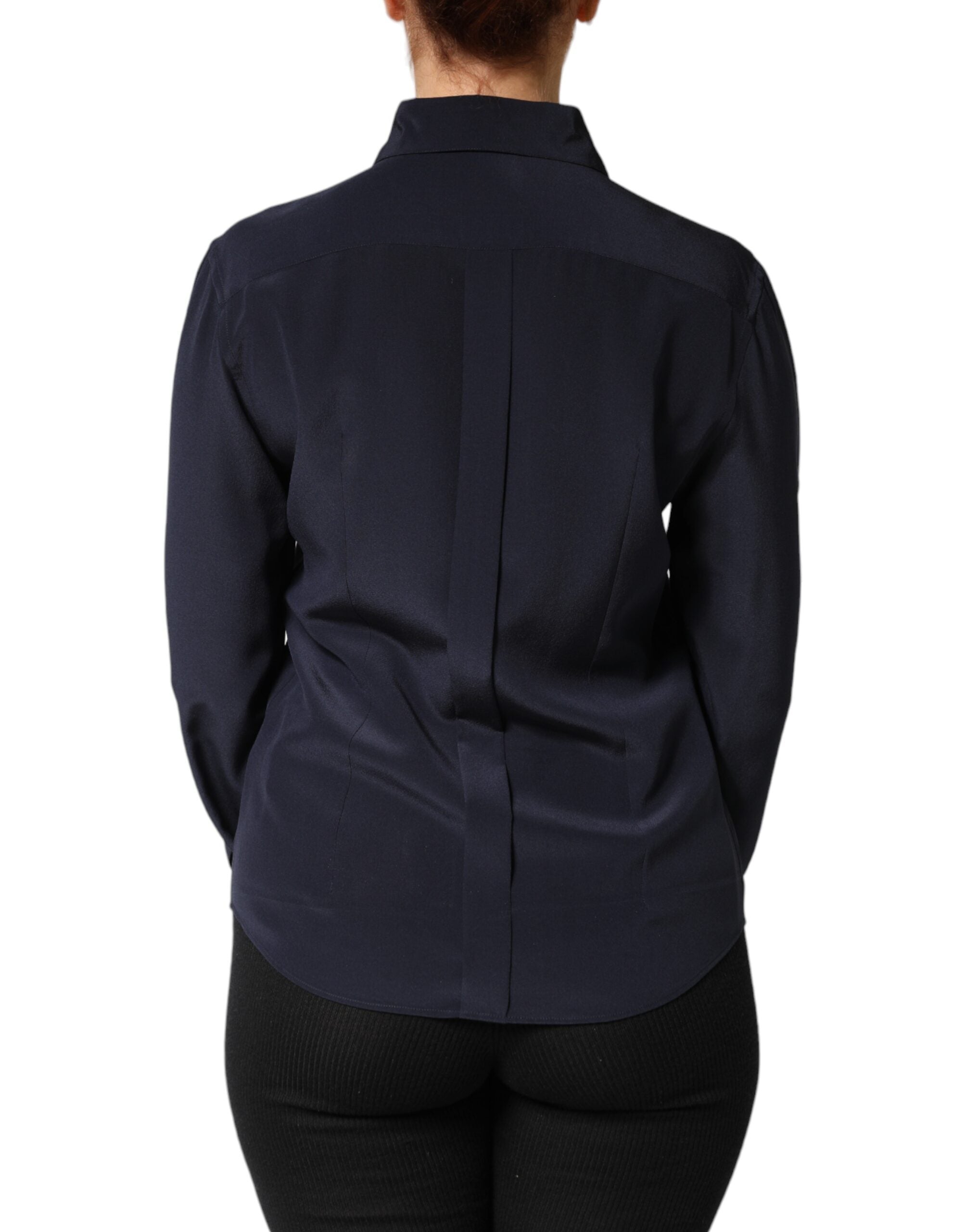 Chemise Dolce & Gabbana à col bleu à manches longues pour femme, tissu élégant et coupe classique.