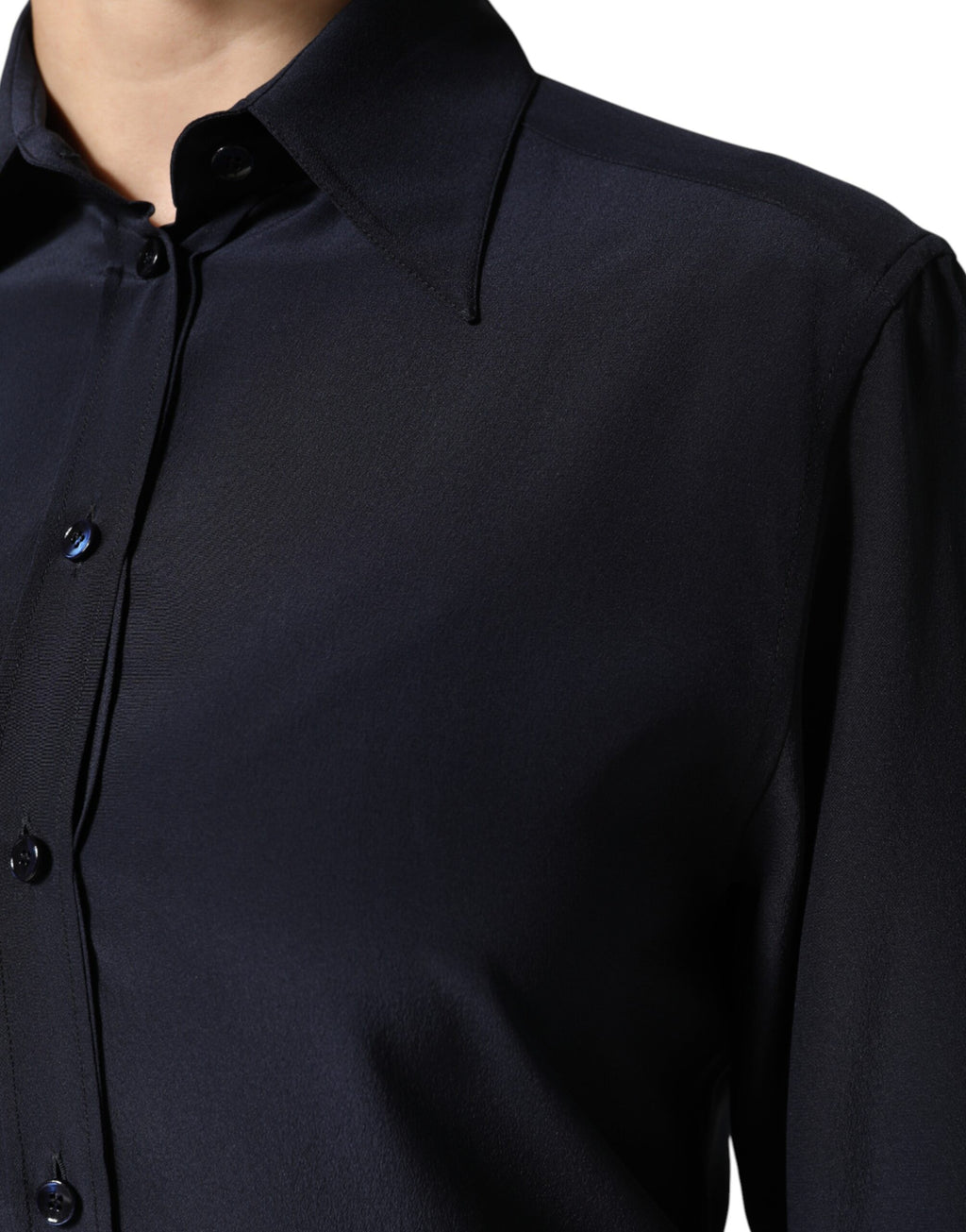 Chemise Dolce & Gabbana bleue à col, manches longues, style élégant, vue de face sur un fond neutre.