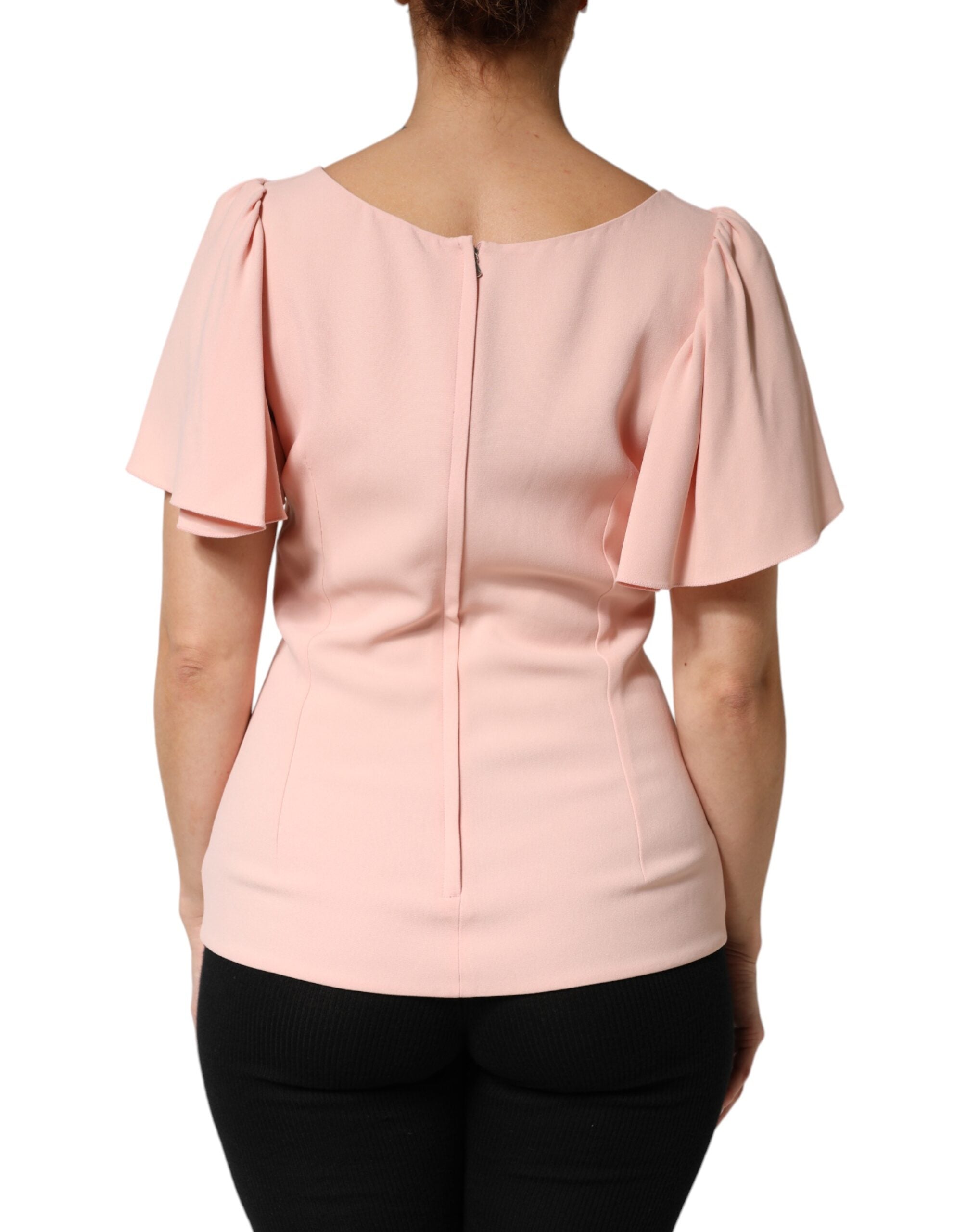 Blouse rose à manches courtes et col rond de Dolce & Gabbana, vue de face, élégante et légère.