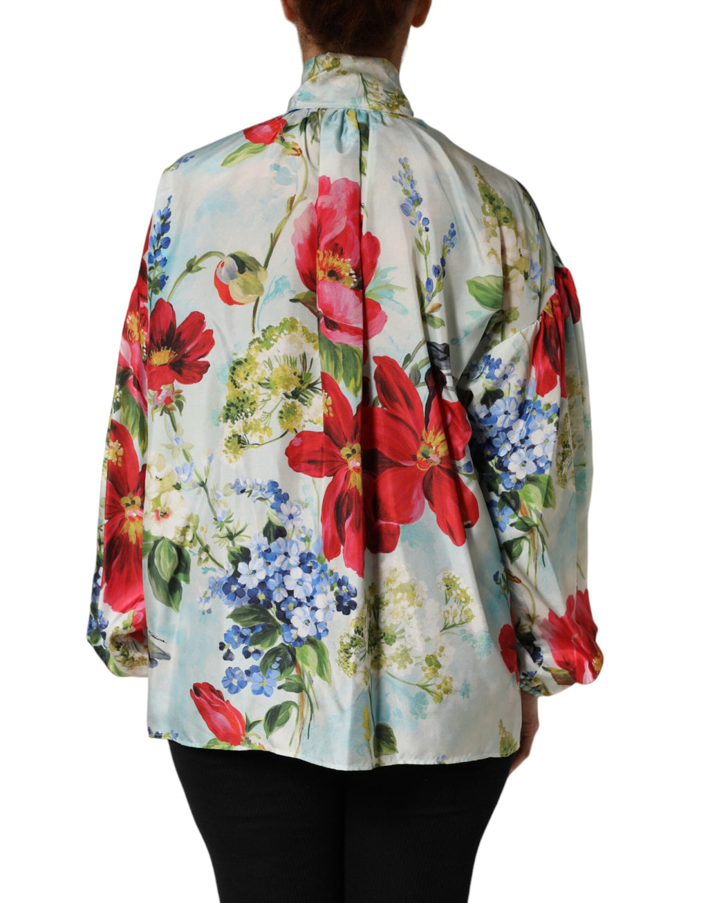 Blouse Dolce & Gabbana à manches longues avec imprimé floral multicolore, tissu léger et élégant.