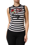 Haut sans manches en cachemire et soie noir et blanc de Dolce & Gabbana, détail élégant et tissu léger visible sur l'image.
