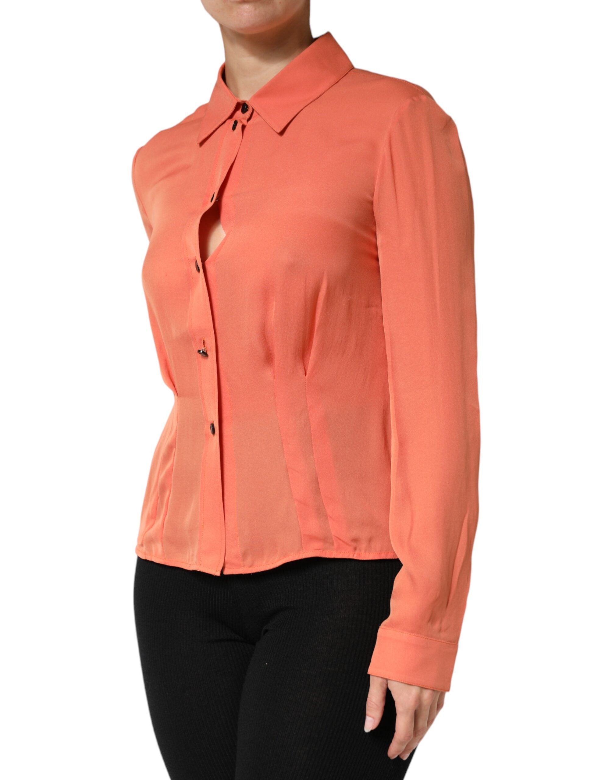 Chemise Emporio Armani orange à col, manches longues et boutons, élégante et moderne, vue de face.