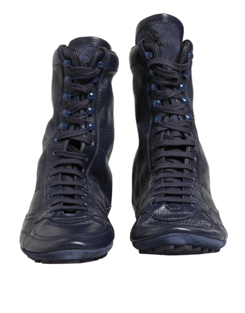 Bottes mi-mollet en cuir de daim bleu foncé pour femme de Dolce & Gabbana, style élégant et sophistiqué.